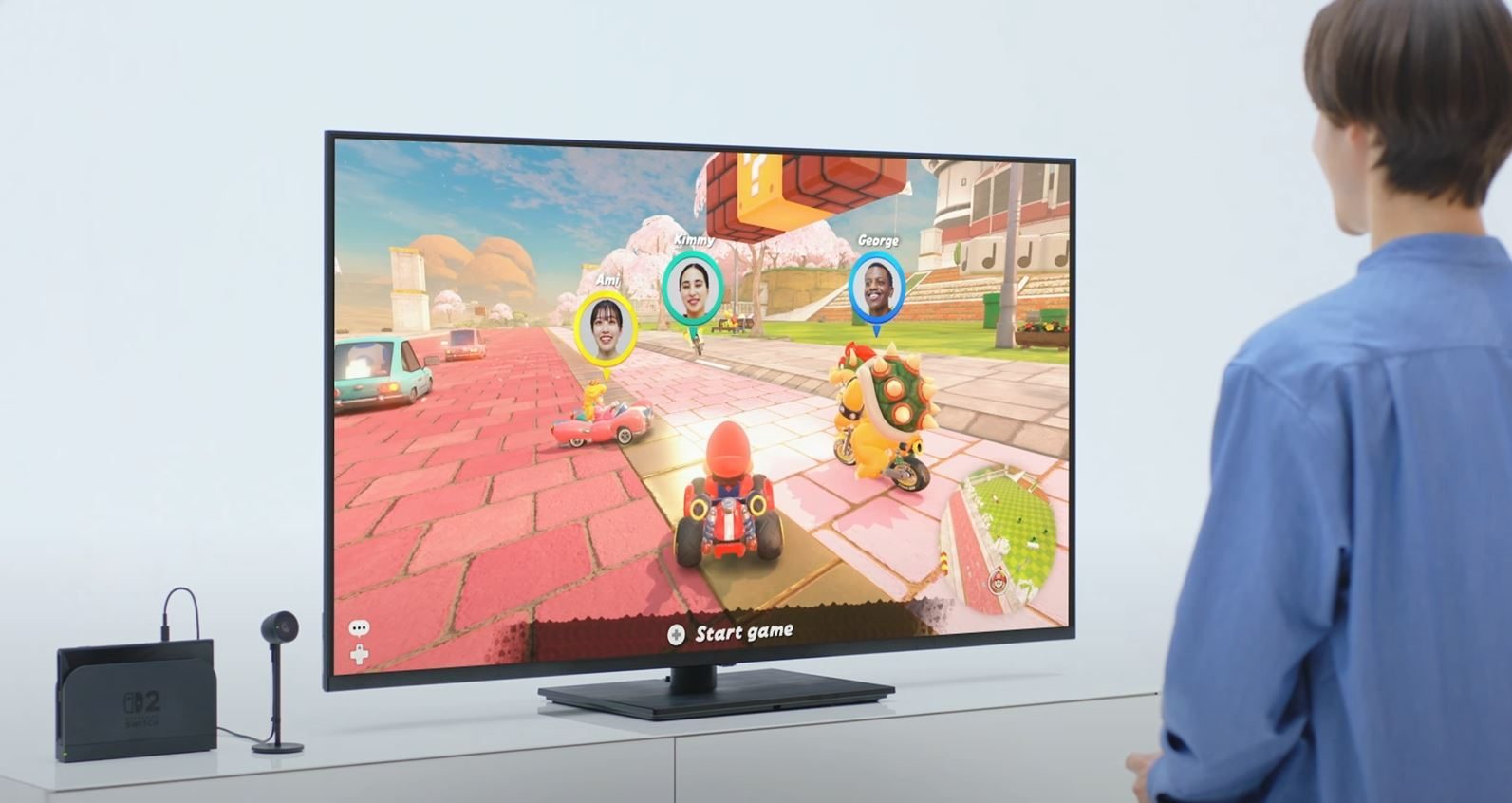 A player uses a camera to play Mario Kart World.