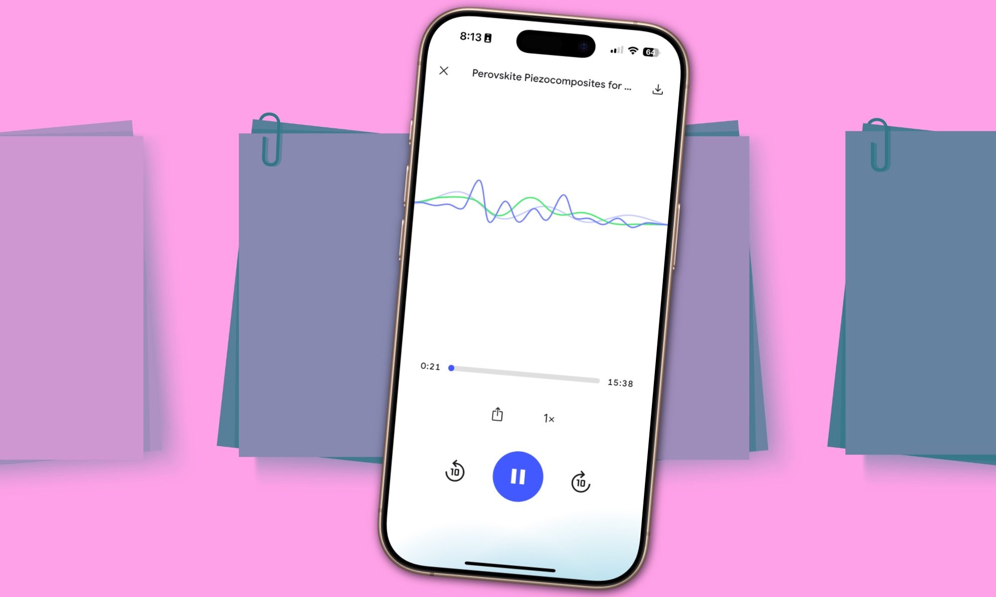 Listening podcasts in NotebookLM app on iPhone 16 Pro.