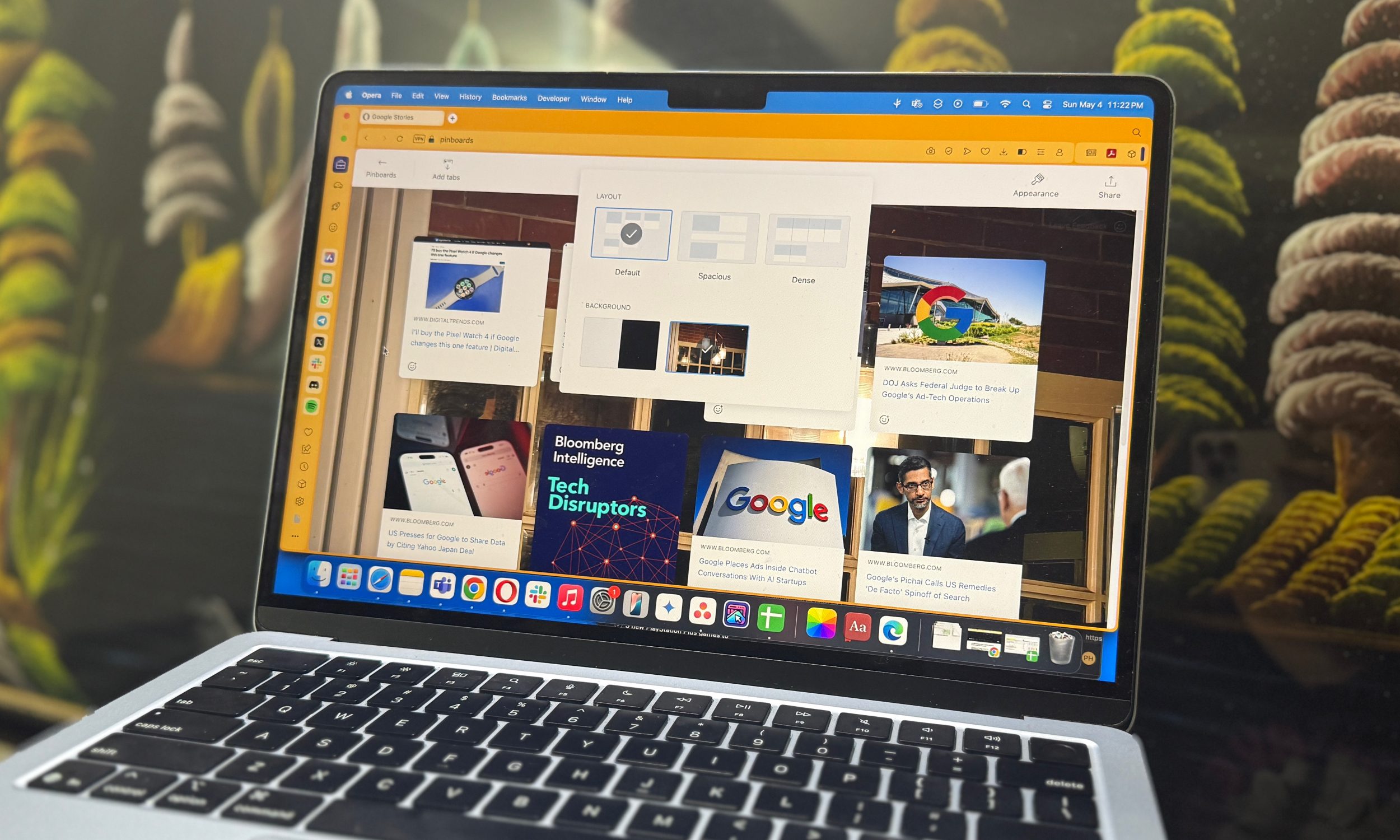 Opera Pinboards on a MacBook Air.