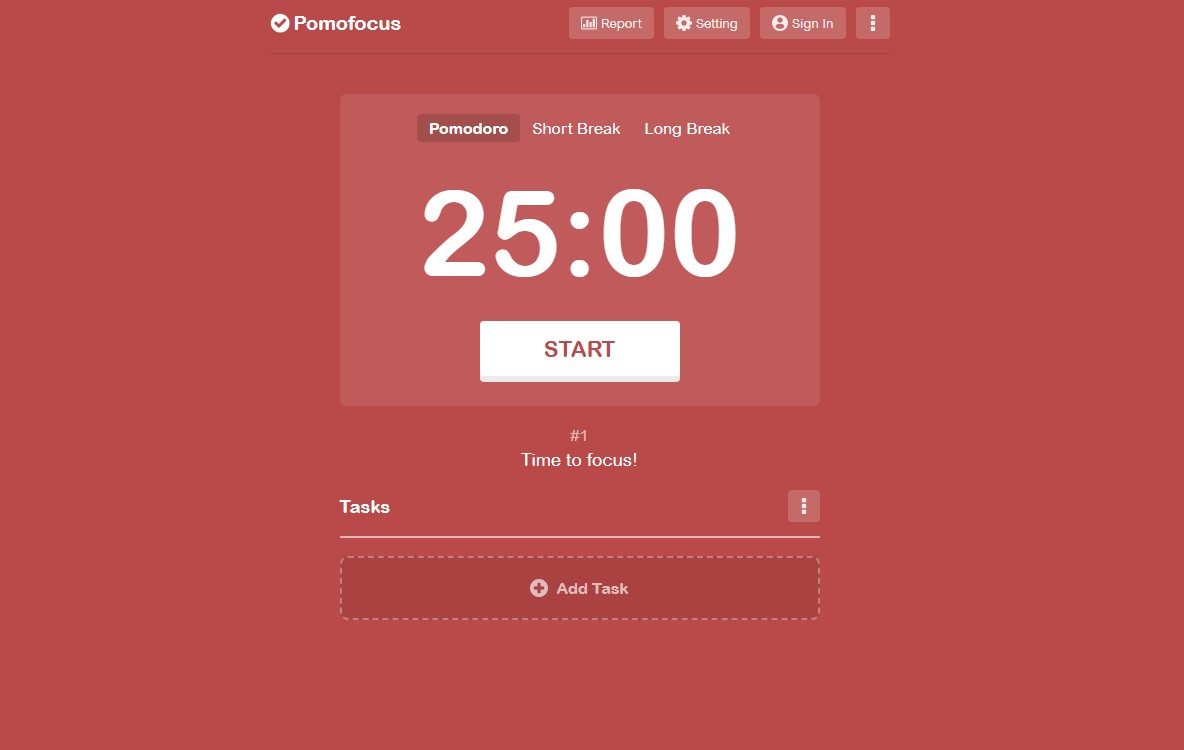 A screenshot of Pomofocus.