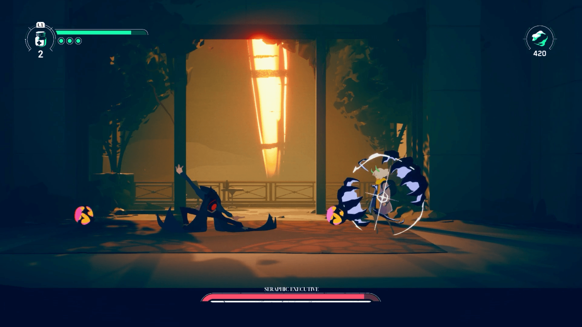 Luca fights a boss in Possesor(s).