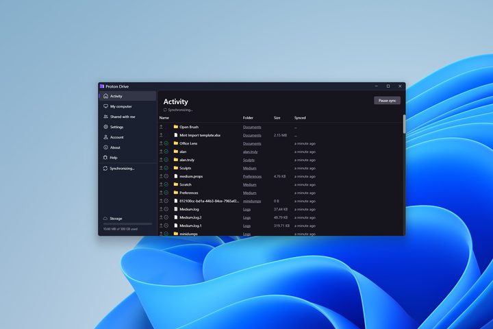 Proton Drive starts syncing files to other devices immediately.