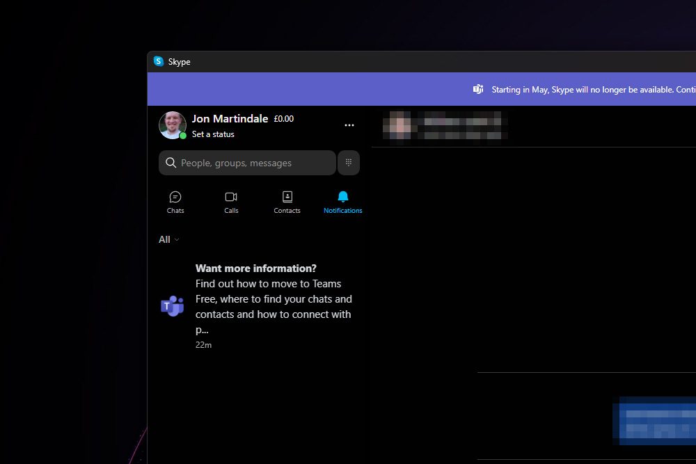Skype screen.