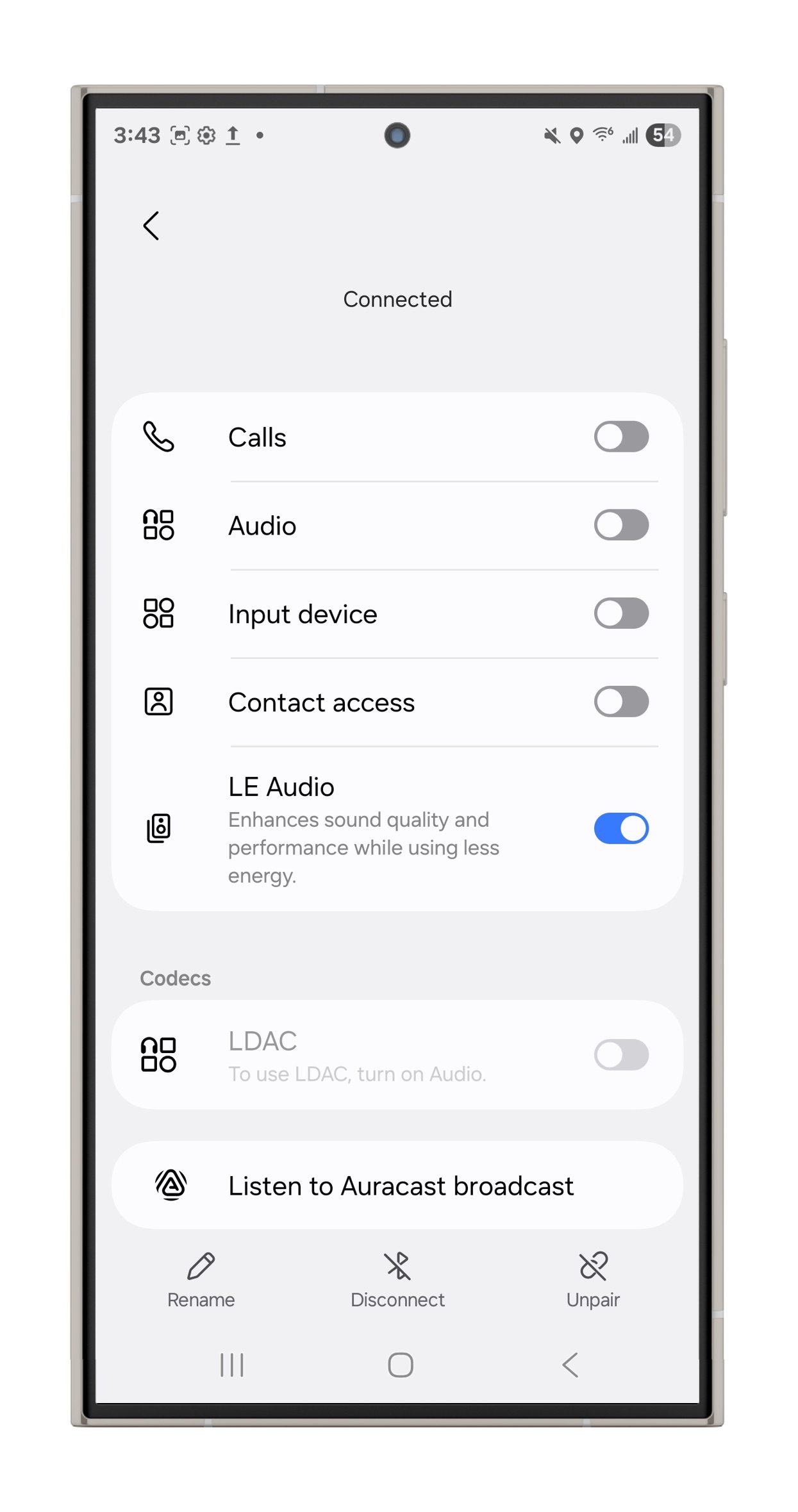 Android Bluetooth settings.