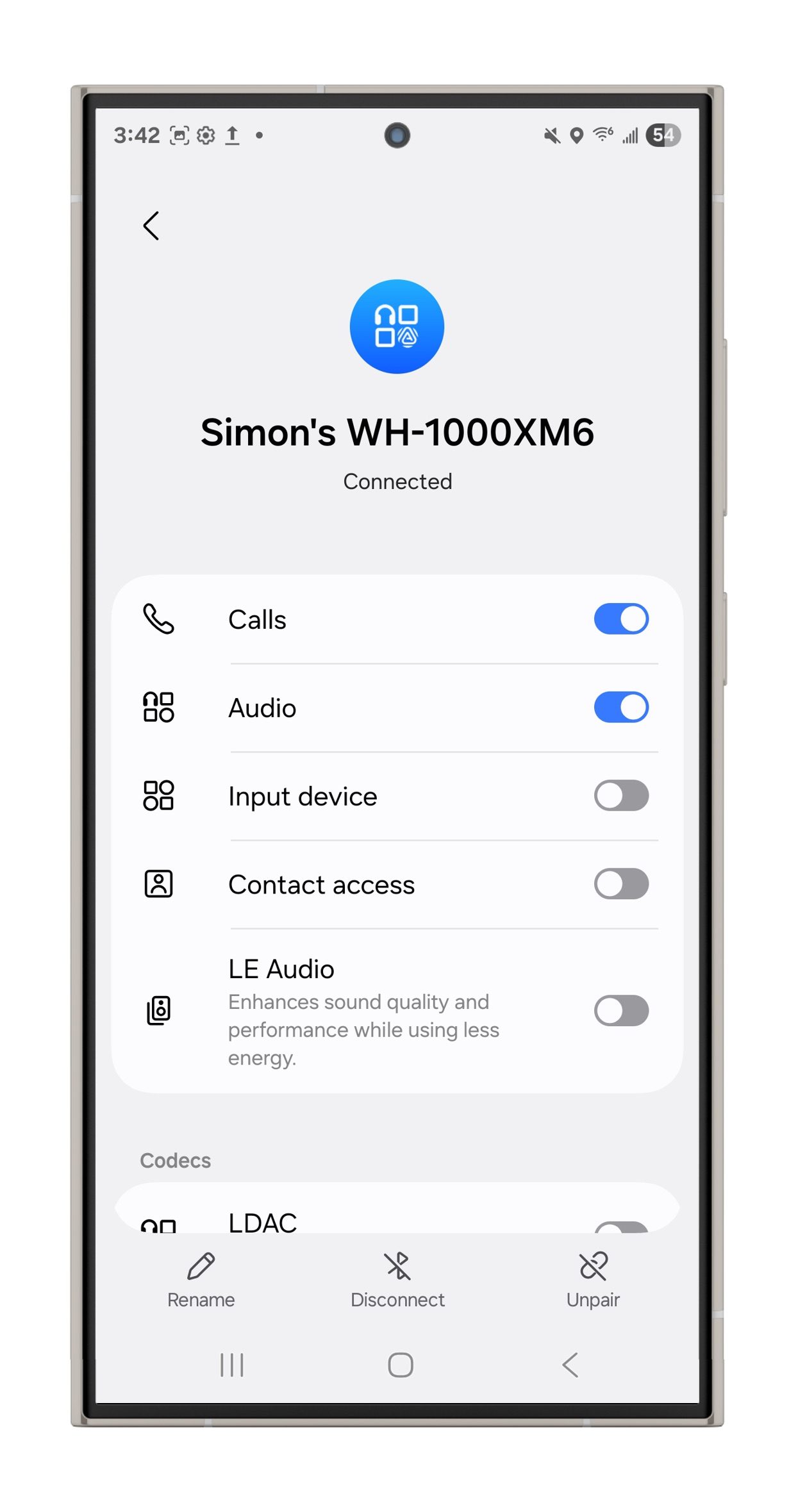 Android Bluetooth settings.