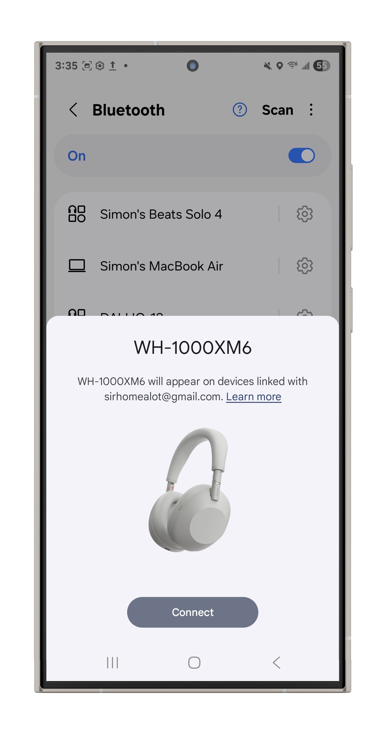 Android Bluetooth settings.