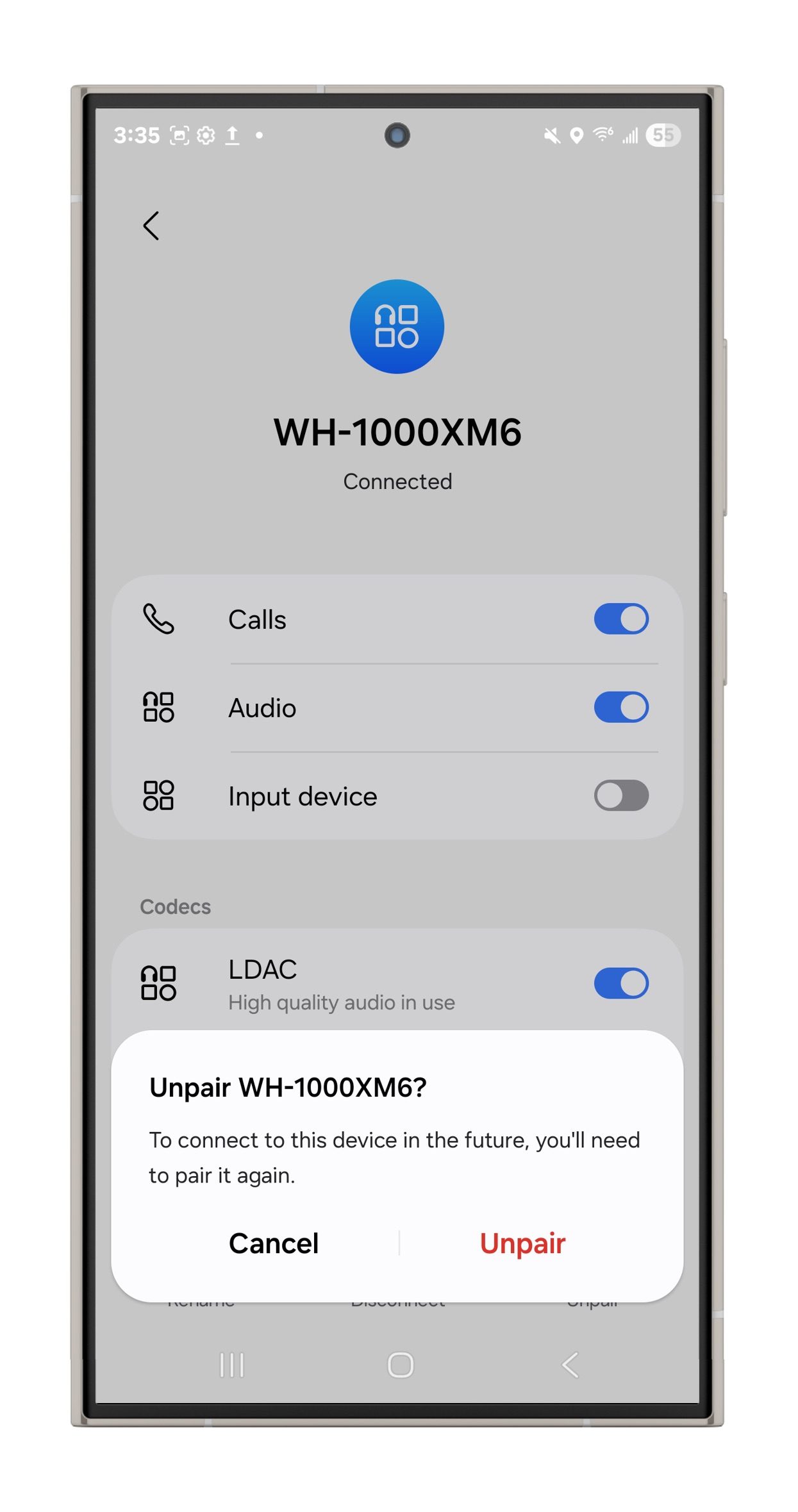 Android Bluetooth settings.