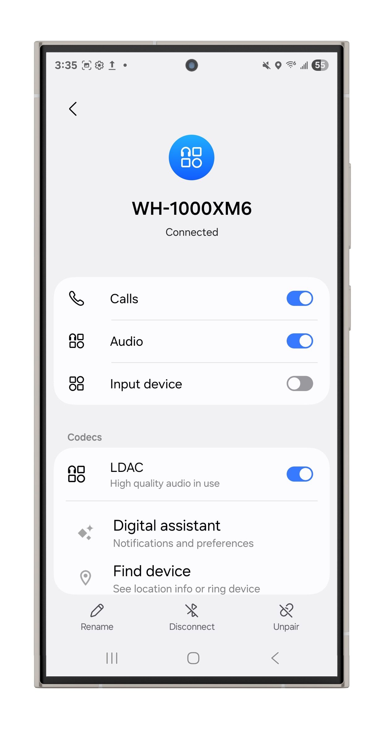 Android Bluetooth settings.