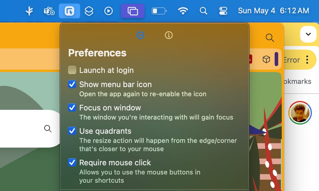 Core controls for Swift Shift app on a Mac.