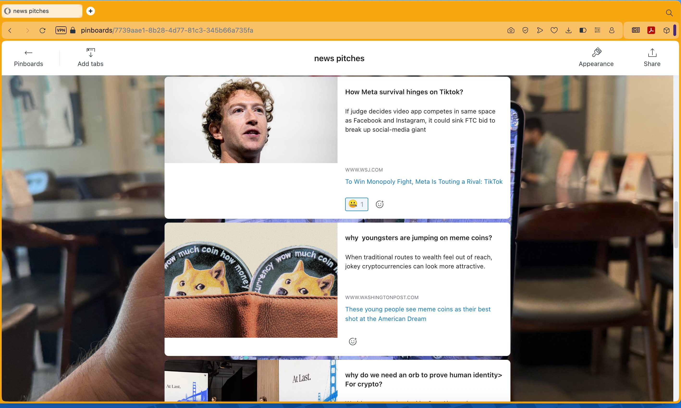 Pinboard layout on Opera.