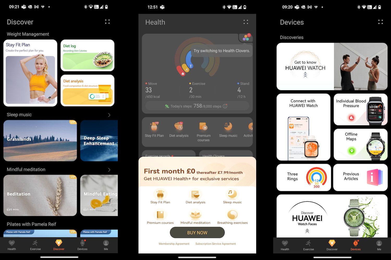 Screenshots taken from the Huawei Health app.