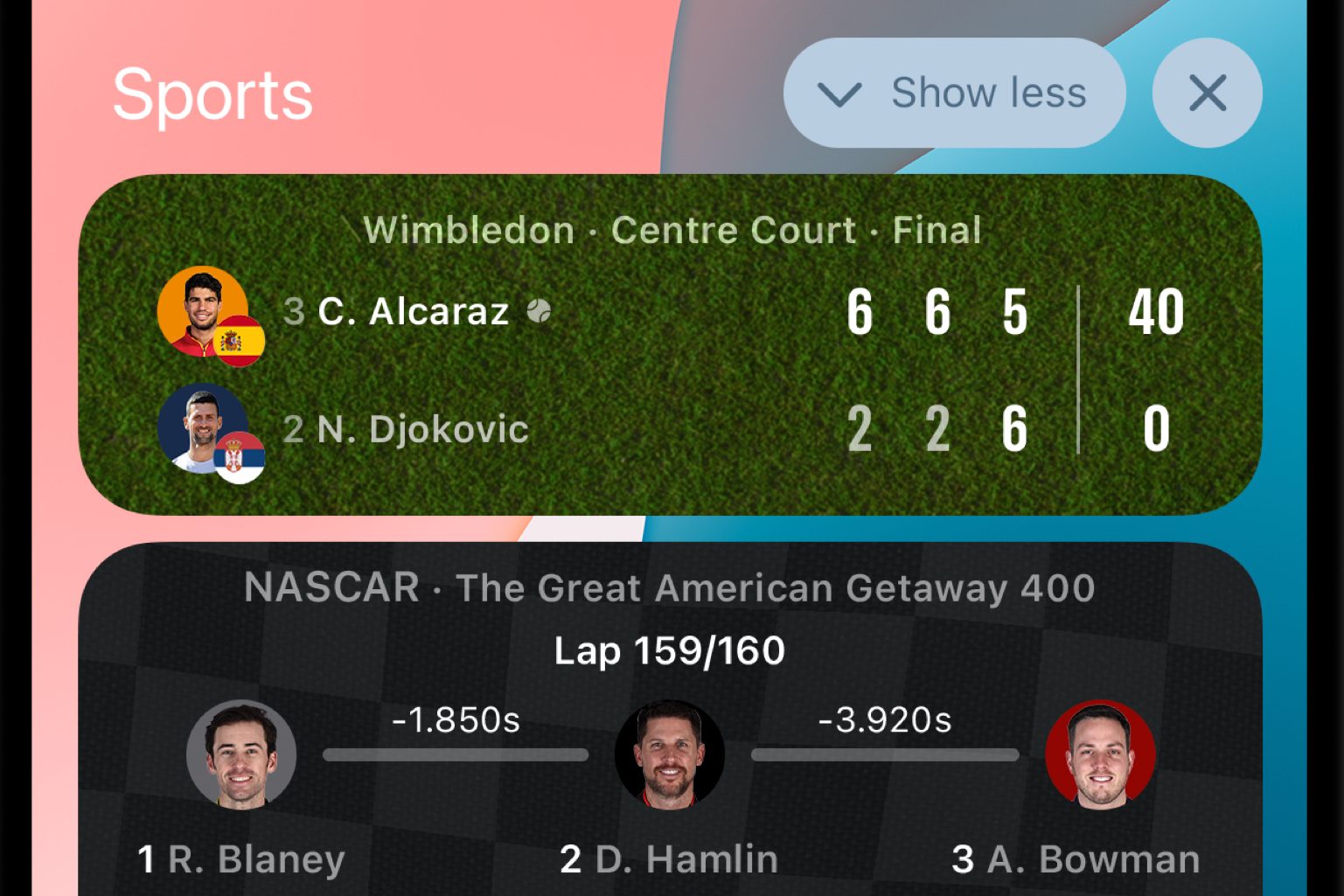 Tennis live activities on the lock screen of an iPhone