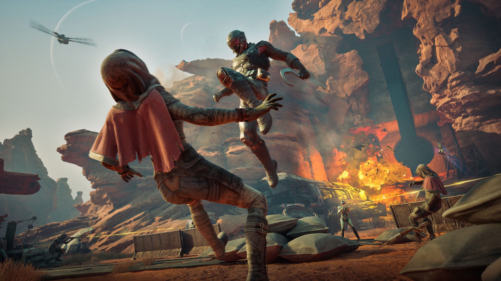 A fighter doing a jump kick in Dune Awakening