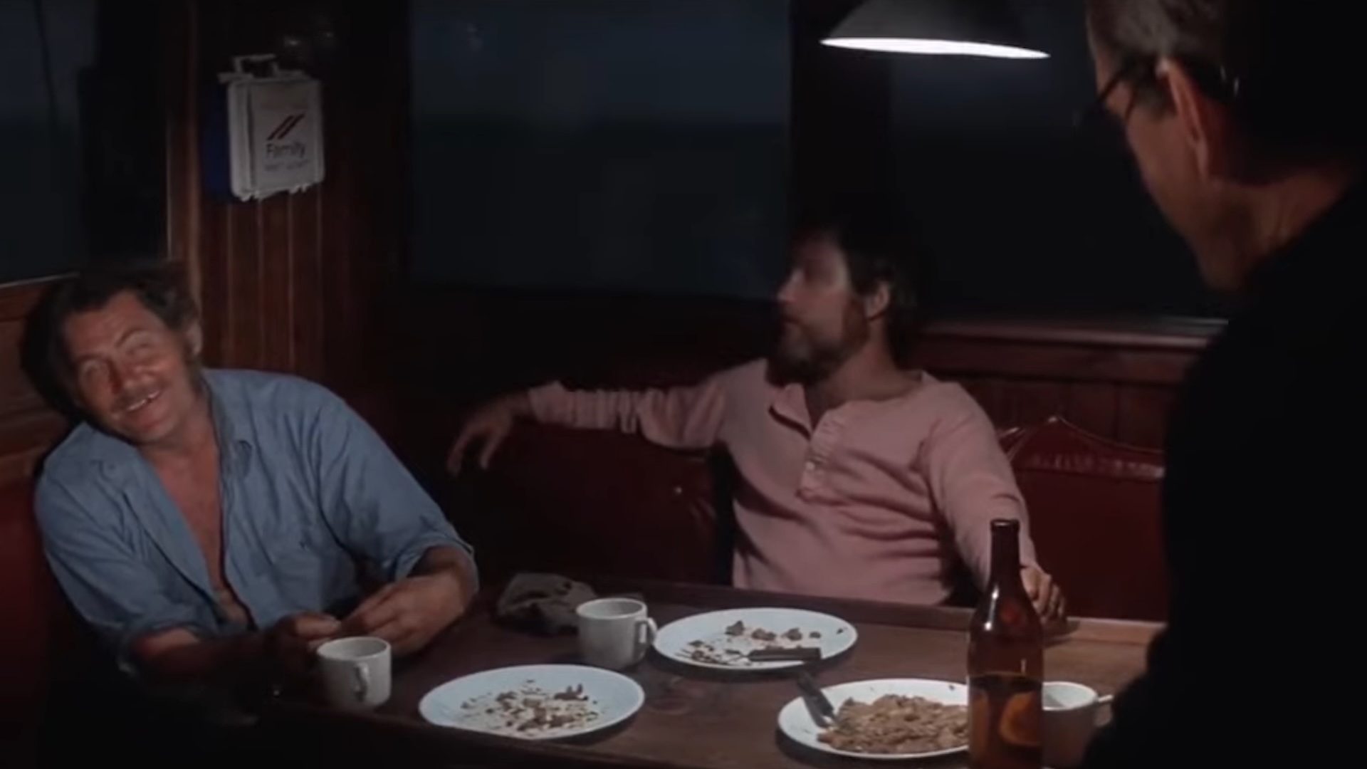 Quint, Hooper, and Brody singing in the Orca in "Jaws"