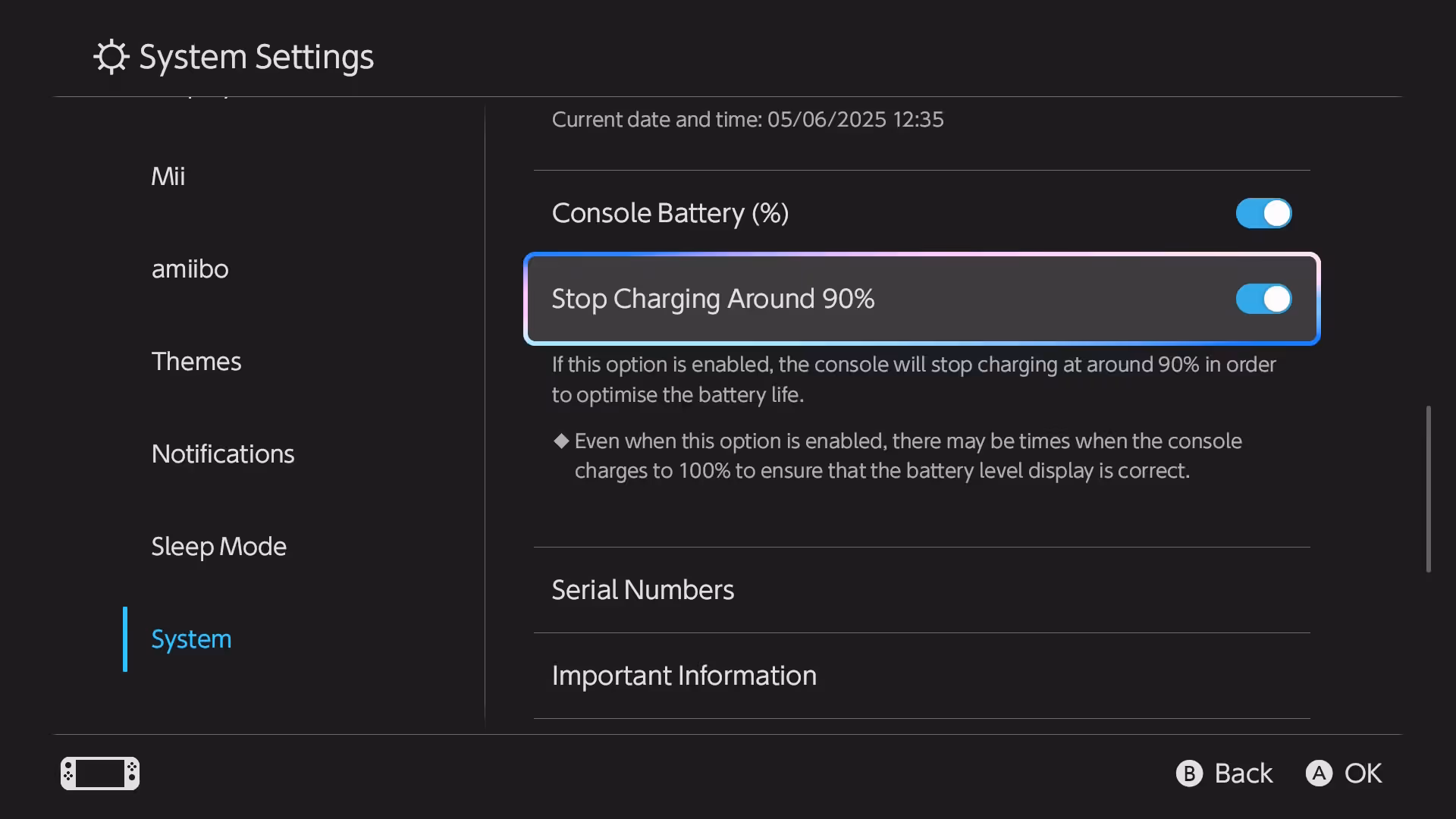 The Switch 2 battery settings.
