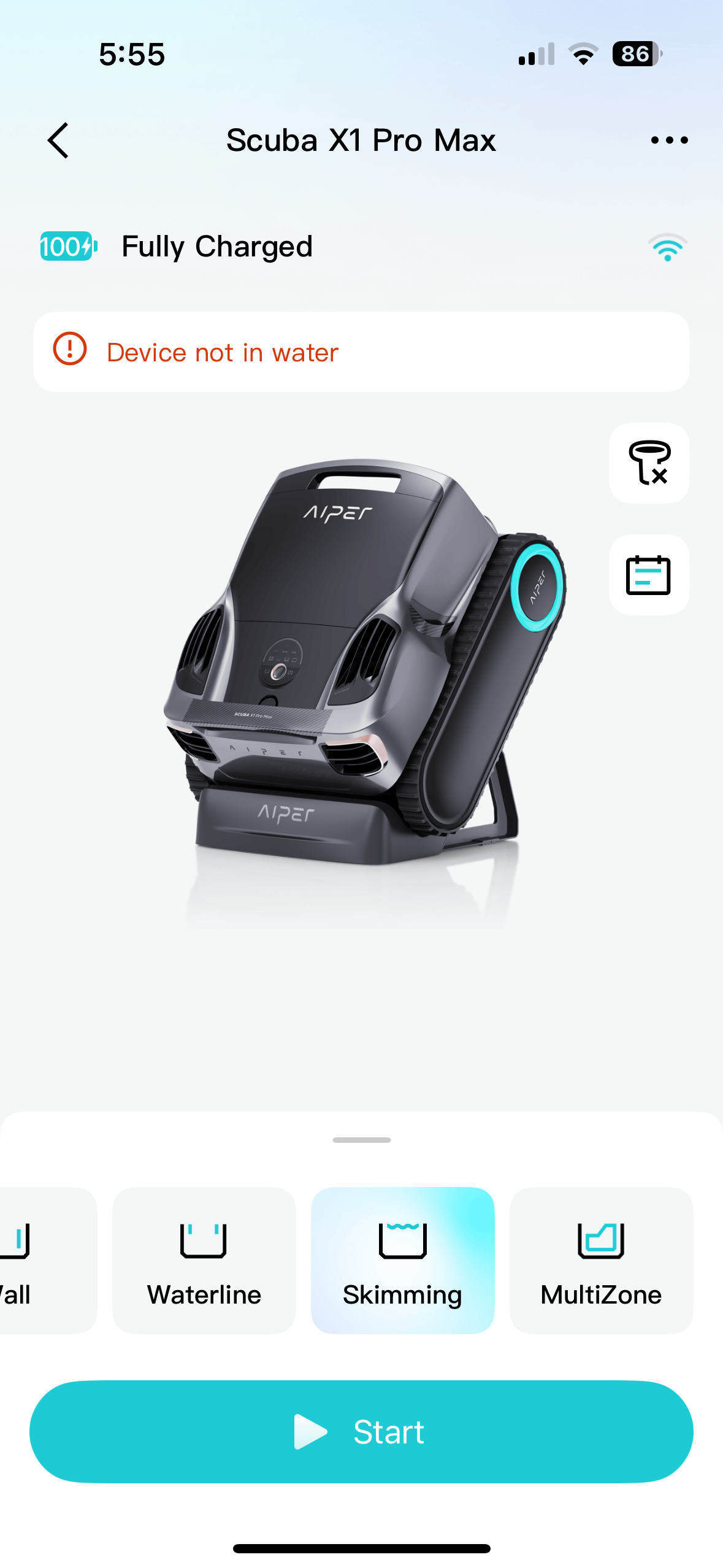 The Aiper app for the Scuba X1 Pro Max