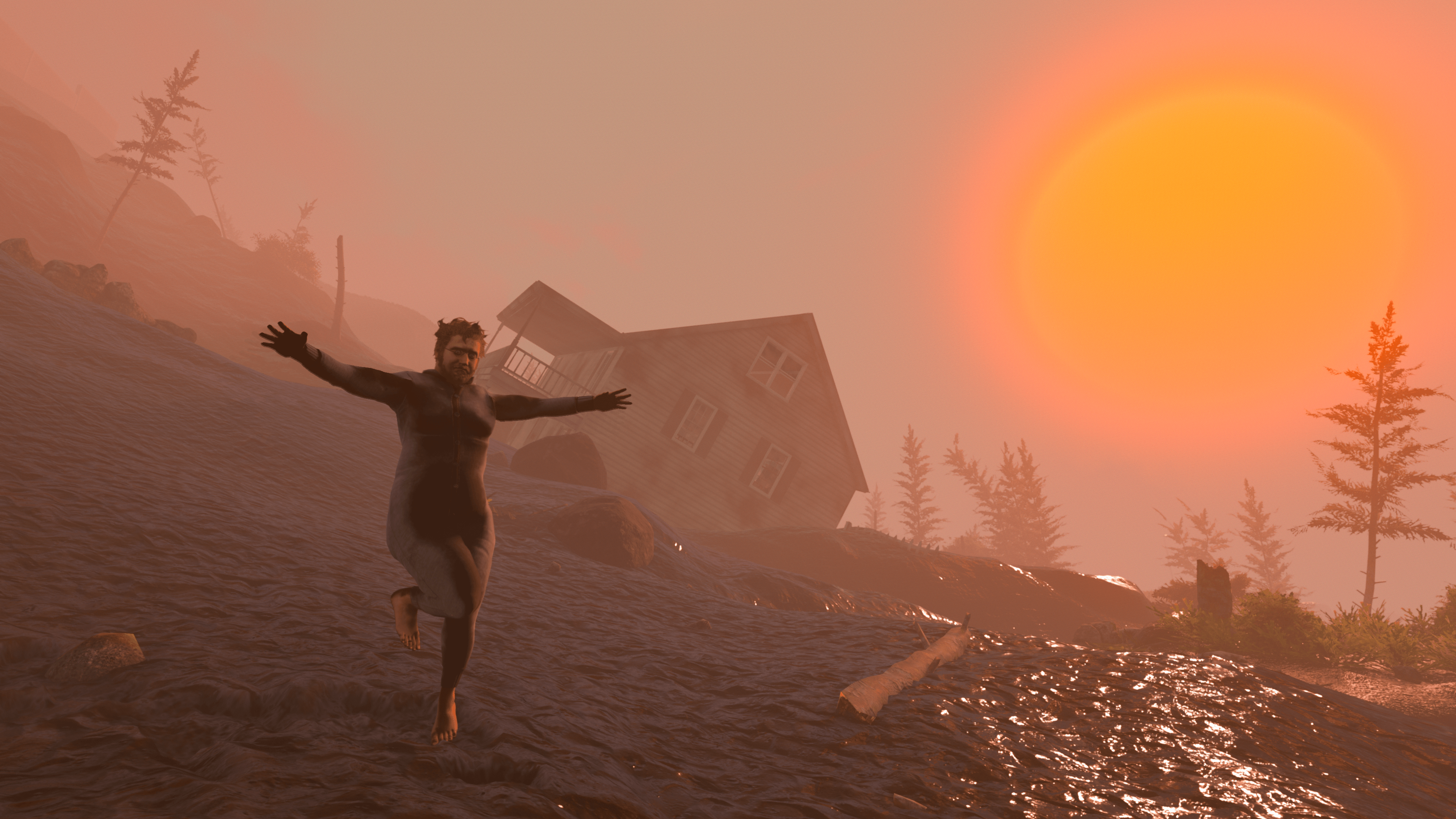 A man walks down a hill in Baby Steps.