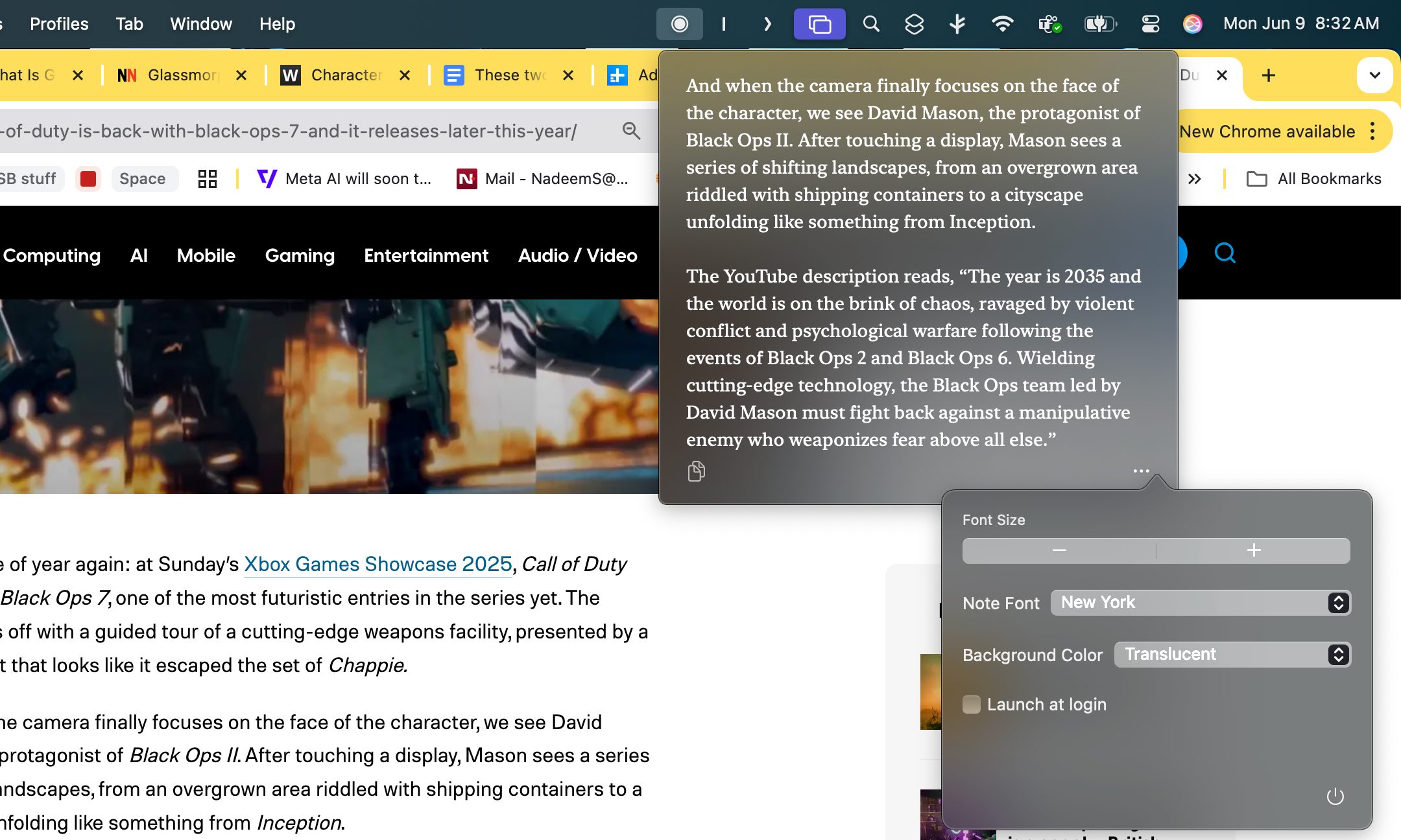 Running BarNotes app in Chrome.