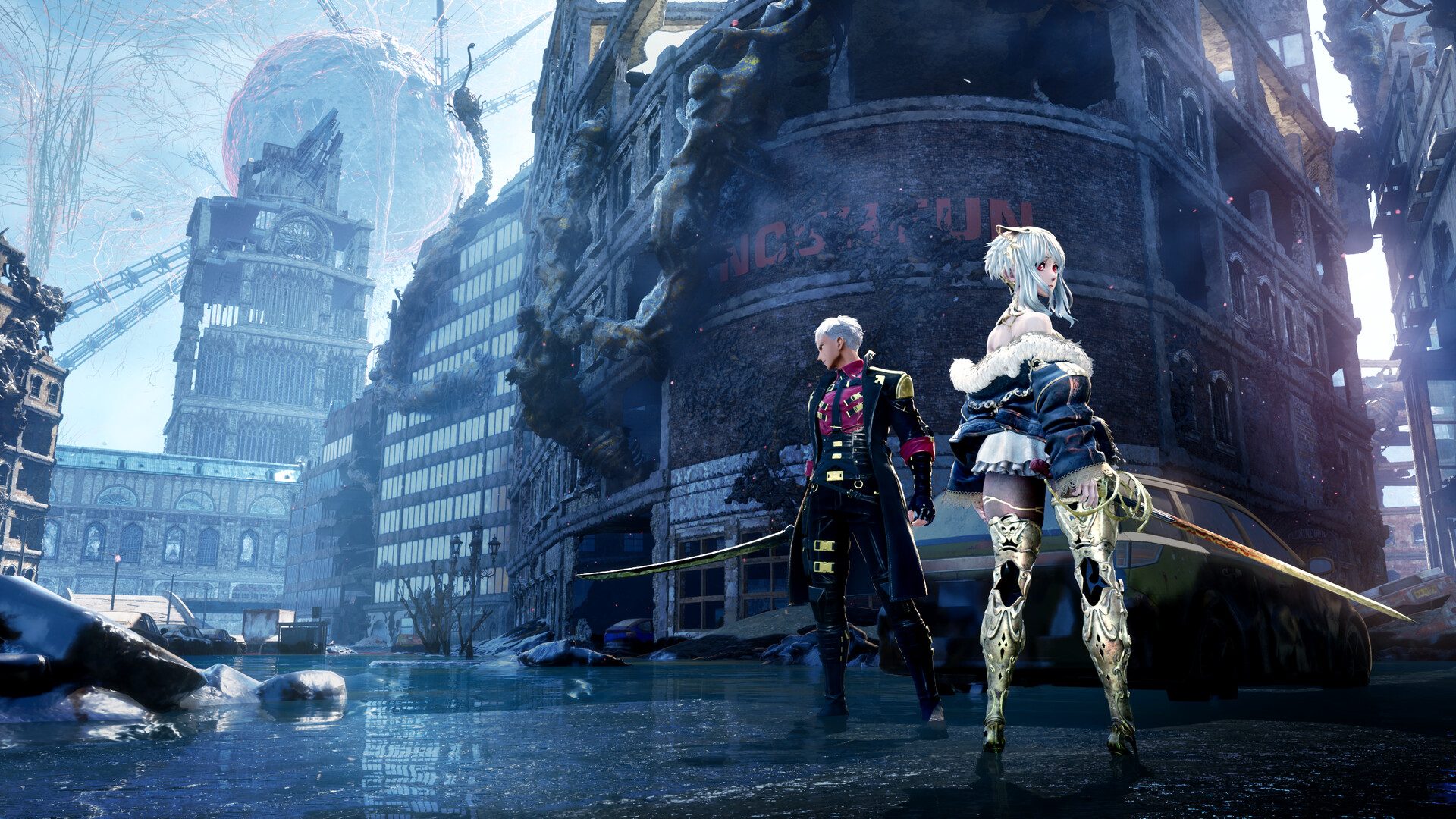 Code Vein 2's heroes stand in a city.