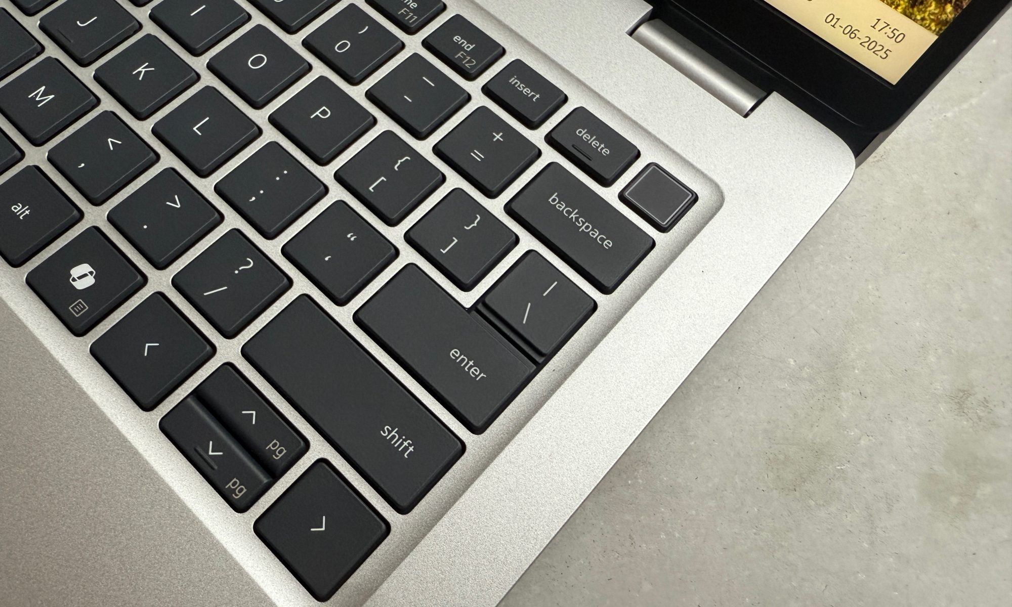 Closeup of keyboard on Dell Pro 14 laptop.