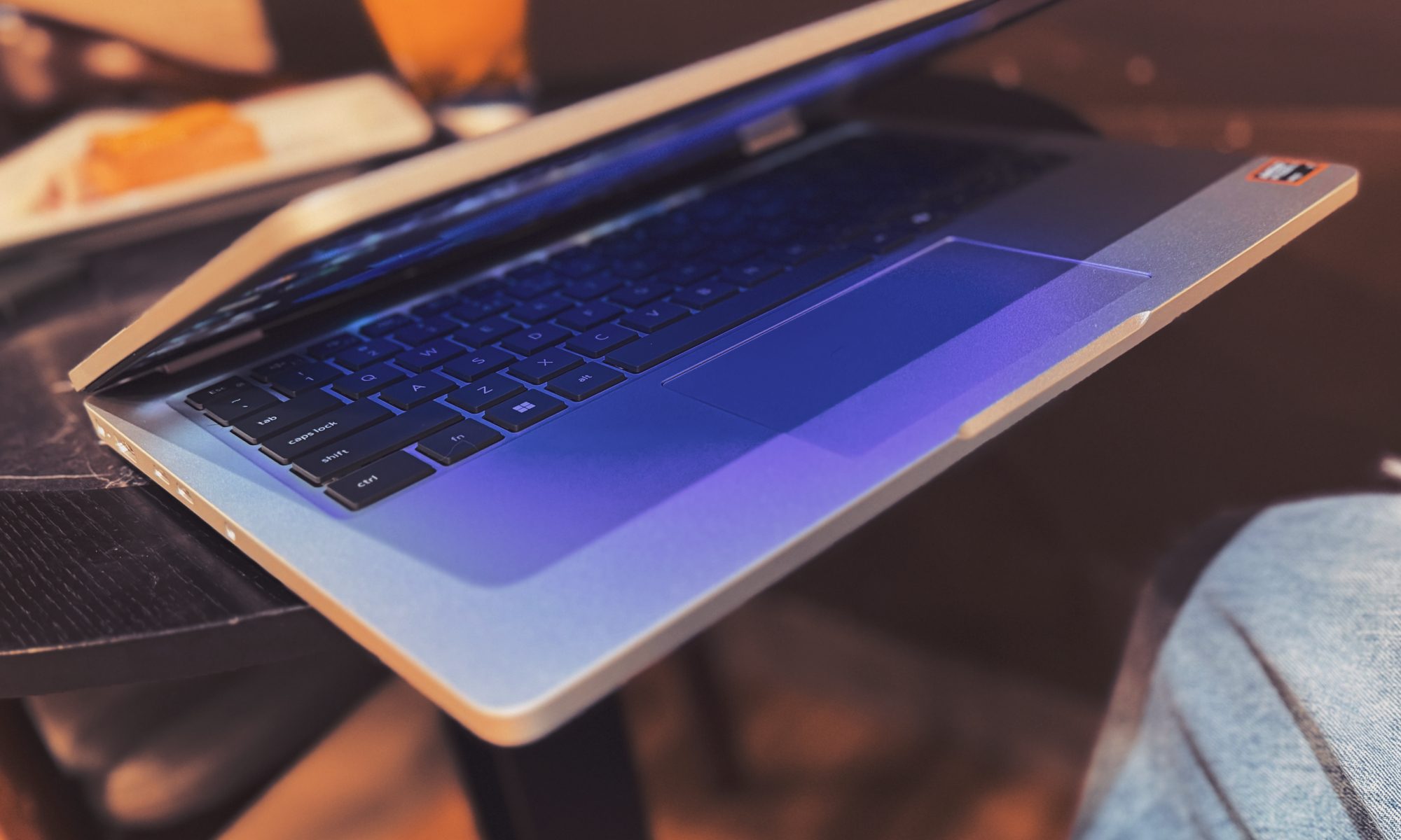 Angled lid view of the Dell Pro 14 laptop.