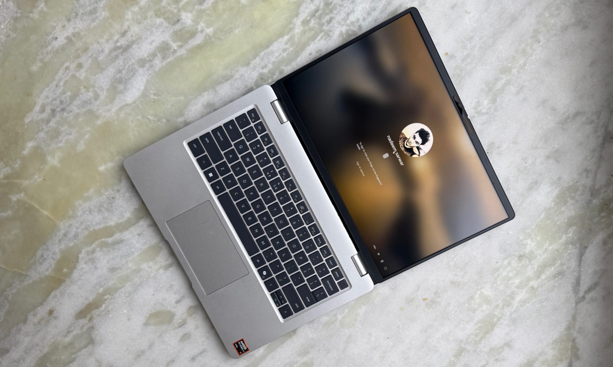 Top home screen view of the Dell Pro 14 laptop.