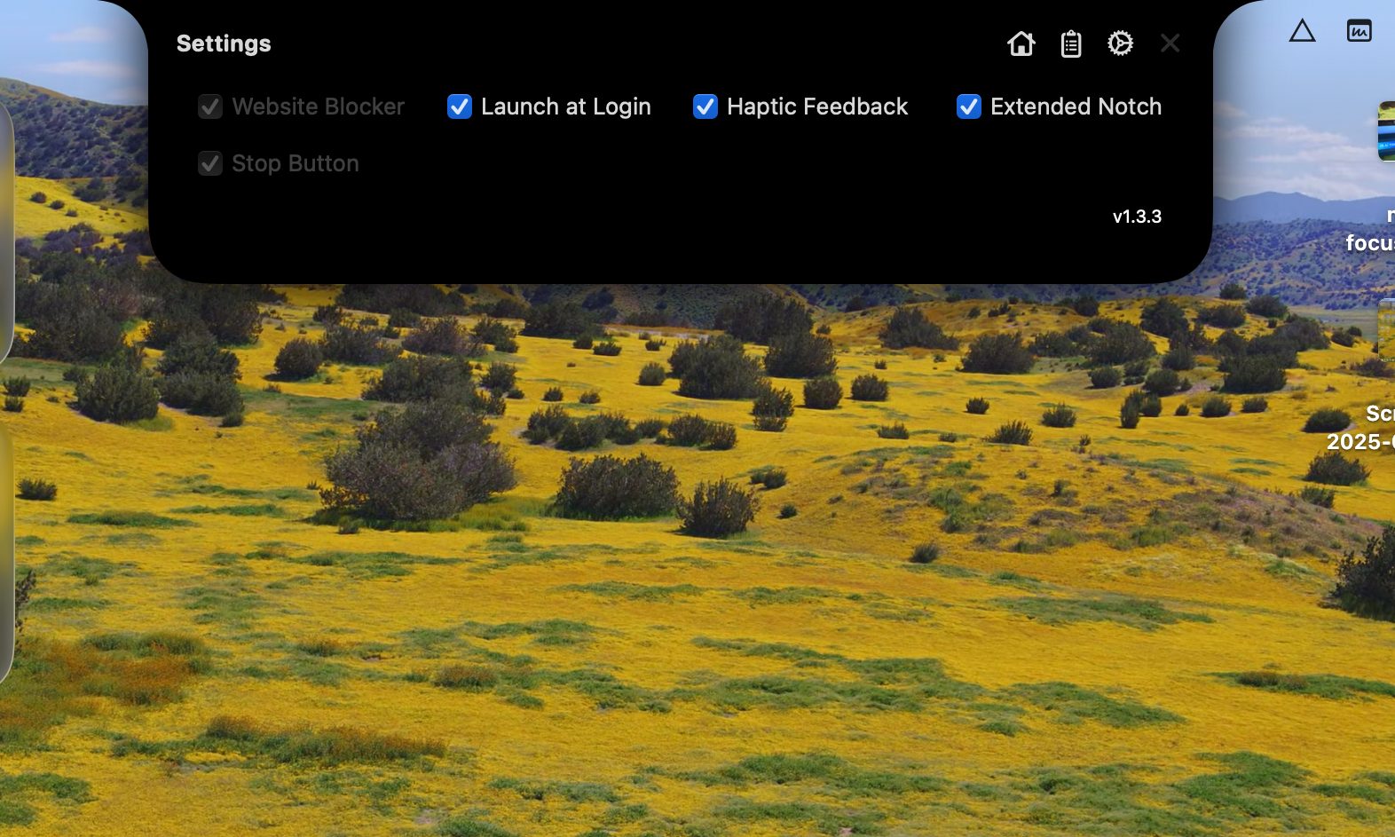 Settings in FocusNotch app for macOS.
