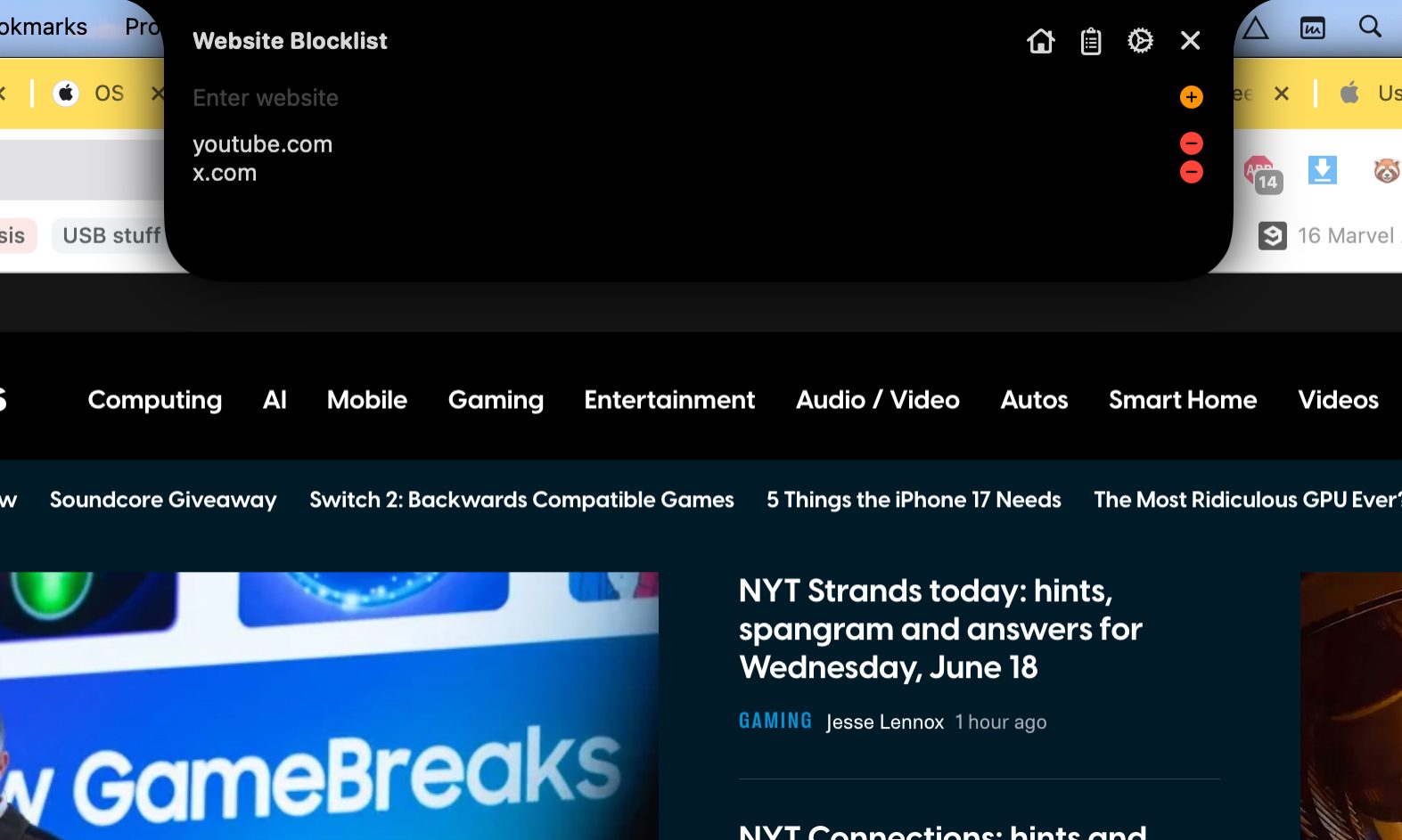 Blocking websites in FocusNotch.