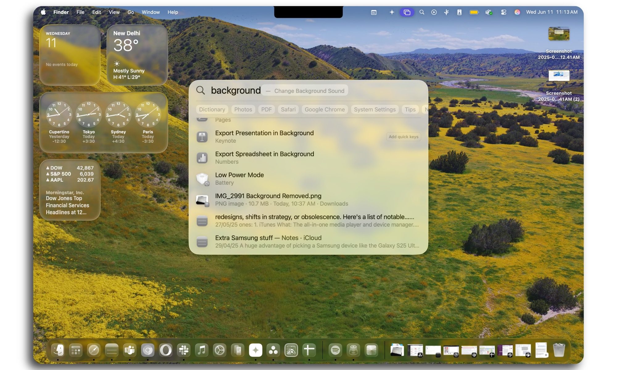 Working with the new Spotlight functionalities in macOS Tahoe on a MacBook Air.