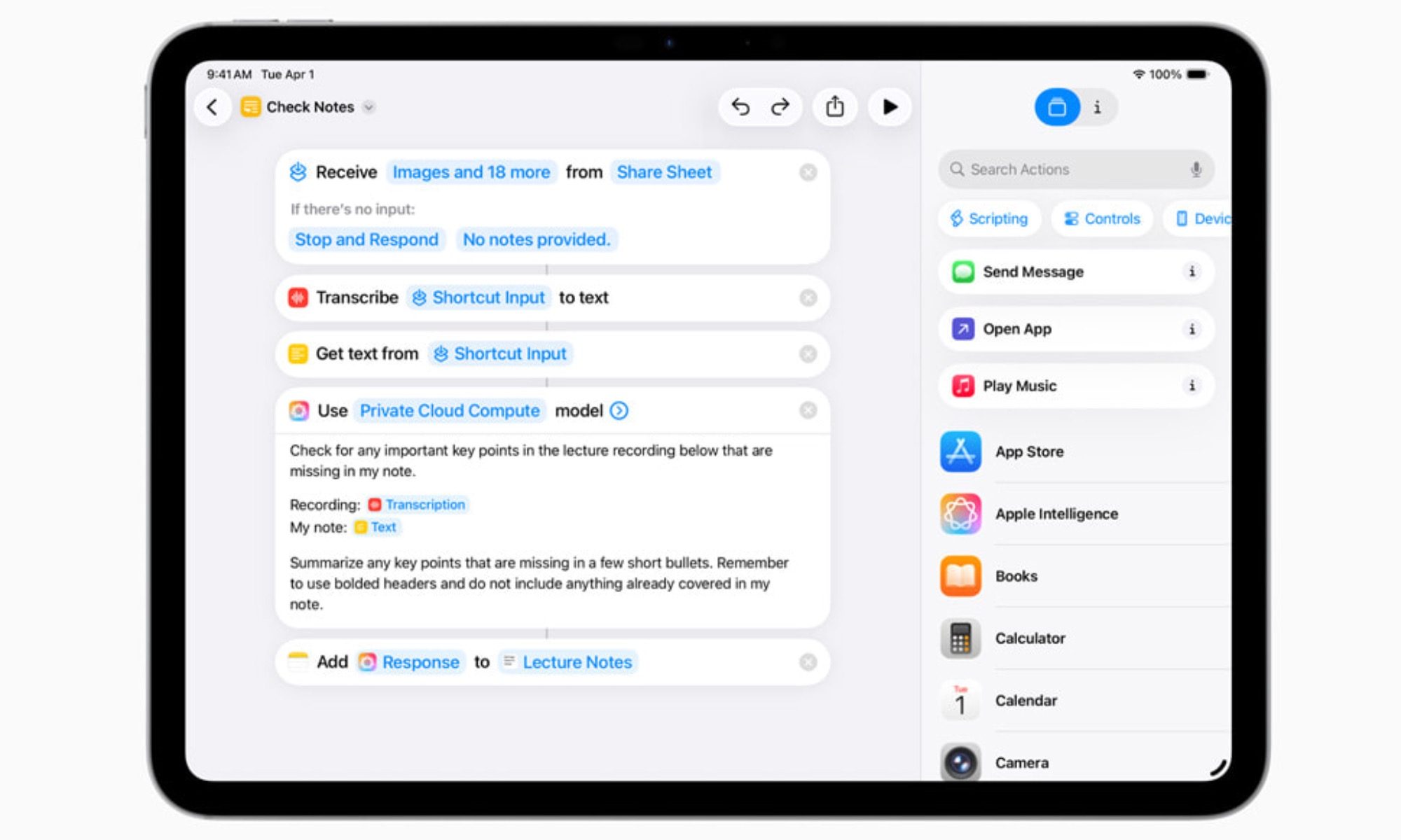 Shortcuts app in iPadOS 26.