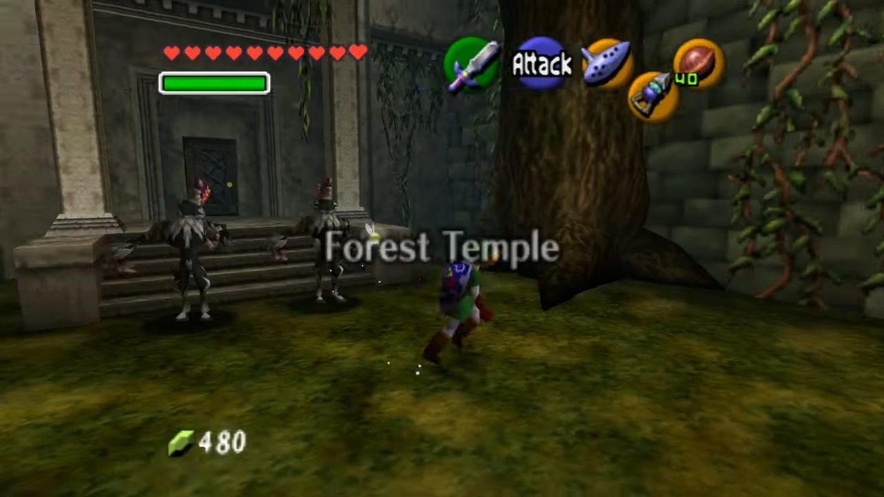 Two wolves outside the forest temple.