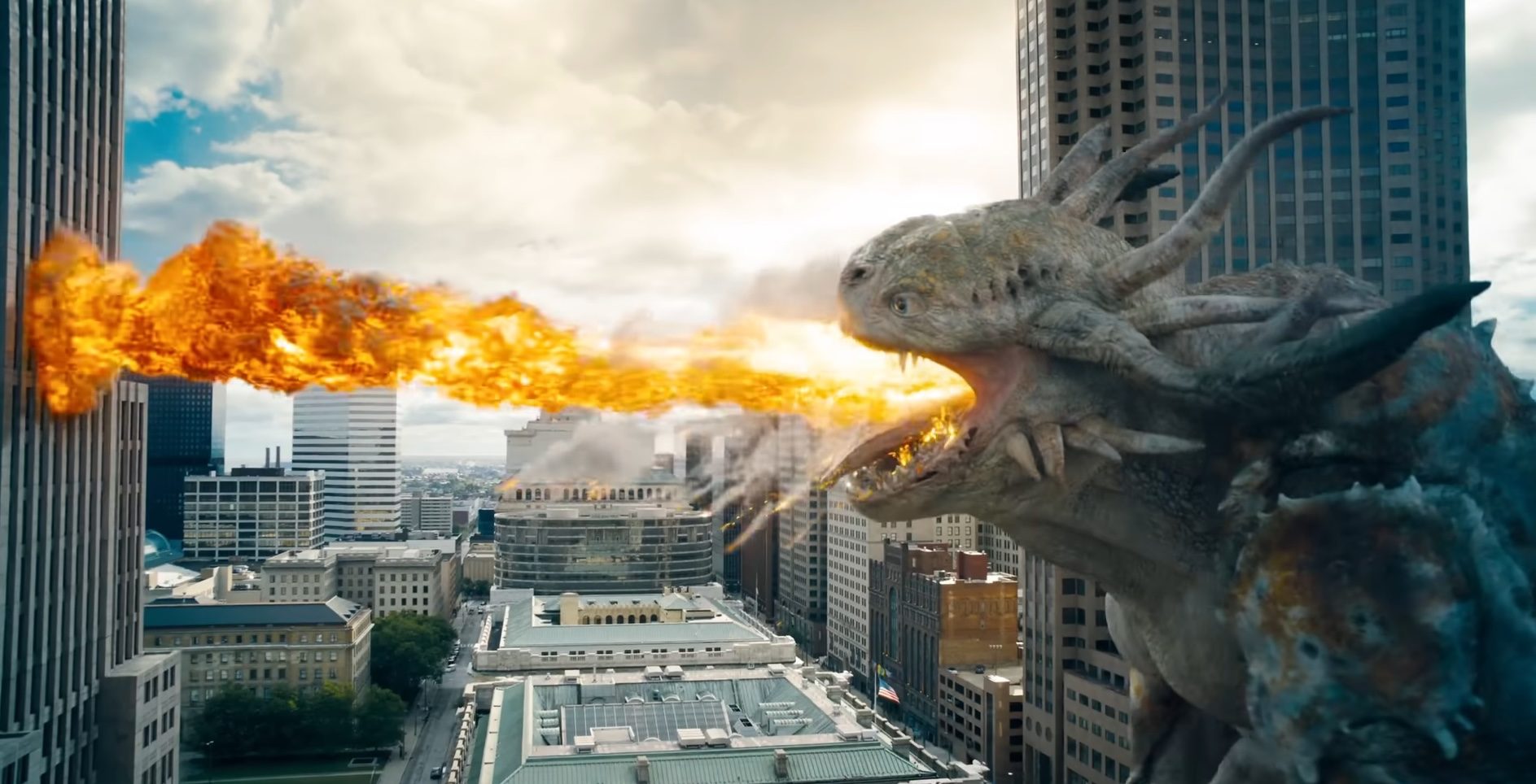 A kaiju breathing fire in Superman.