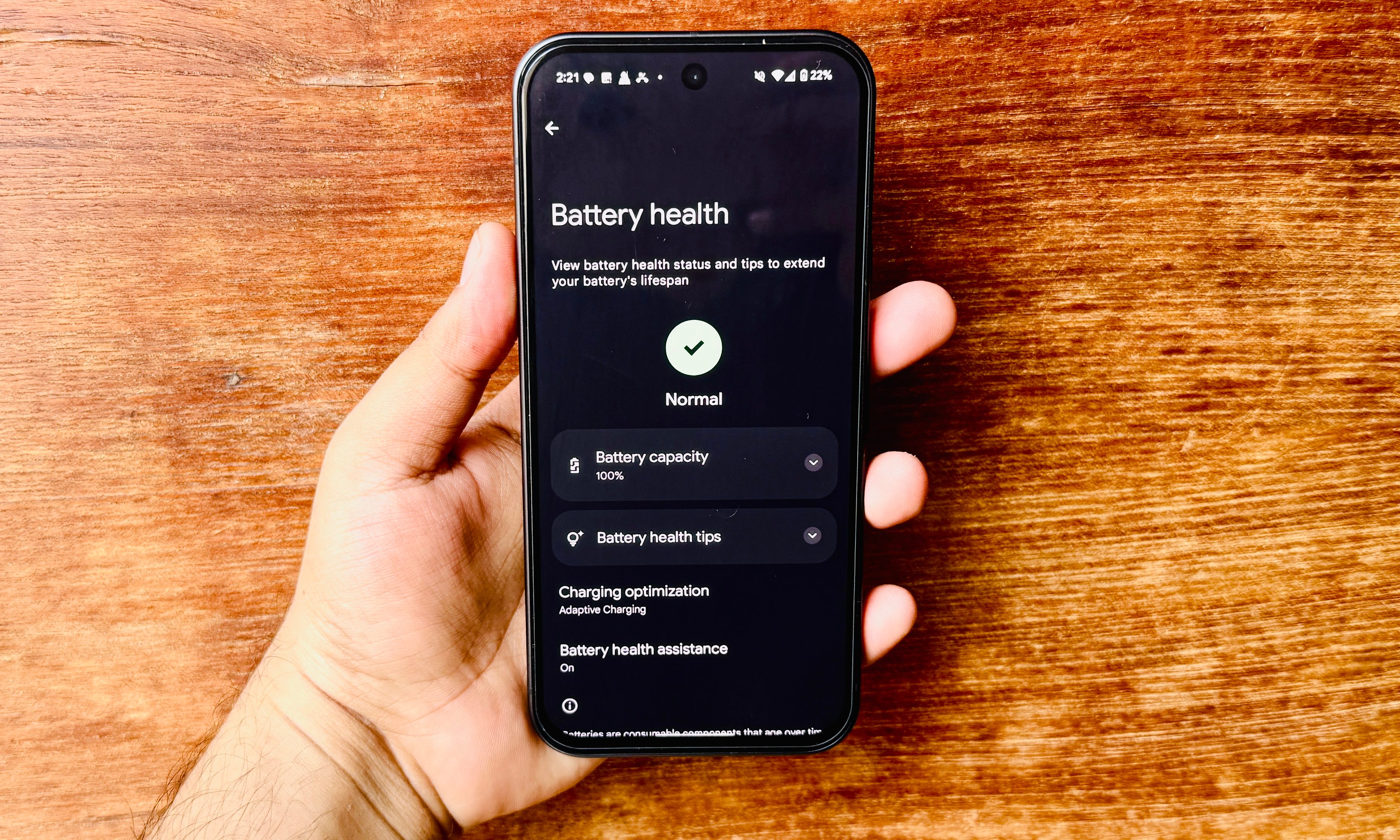 Battery health in Android 16.