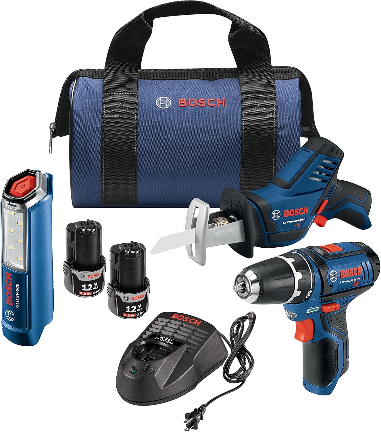 Bosch Power Tool 3-Tool Kit on white background.