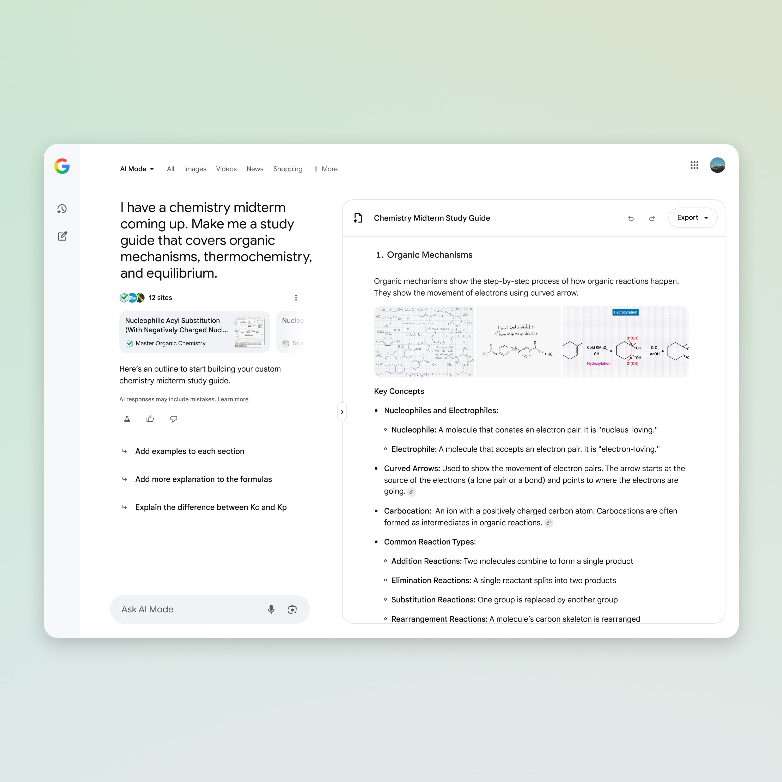 A screenshot of the new Canvas feature on Google Search's AI Mode