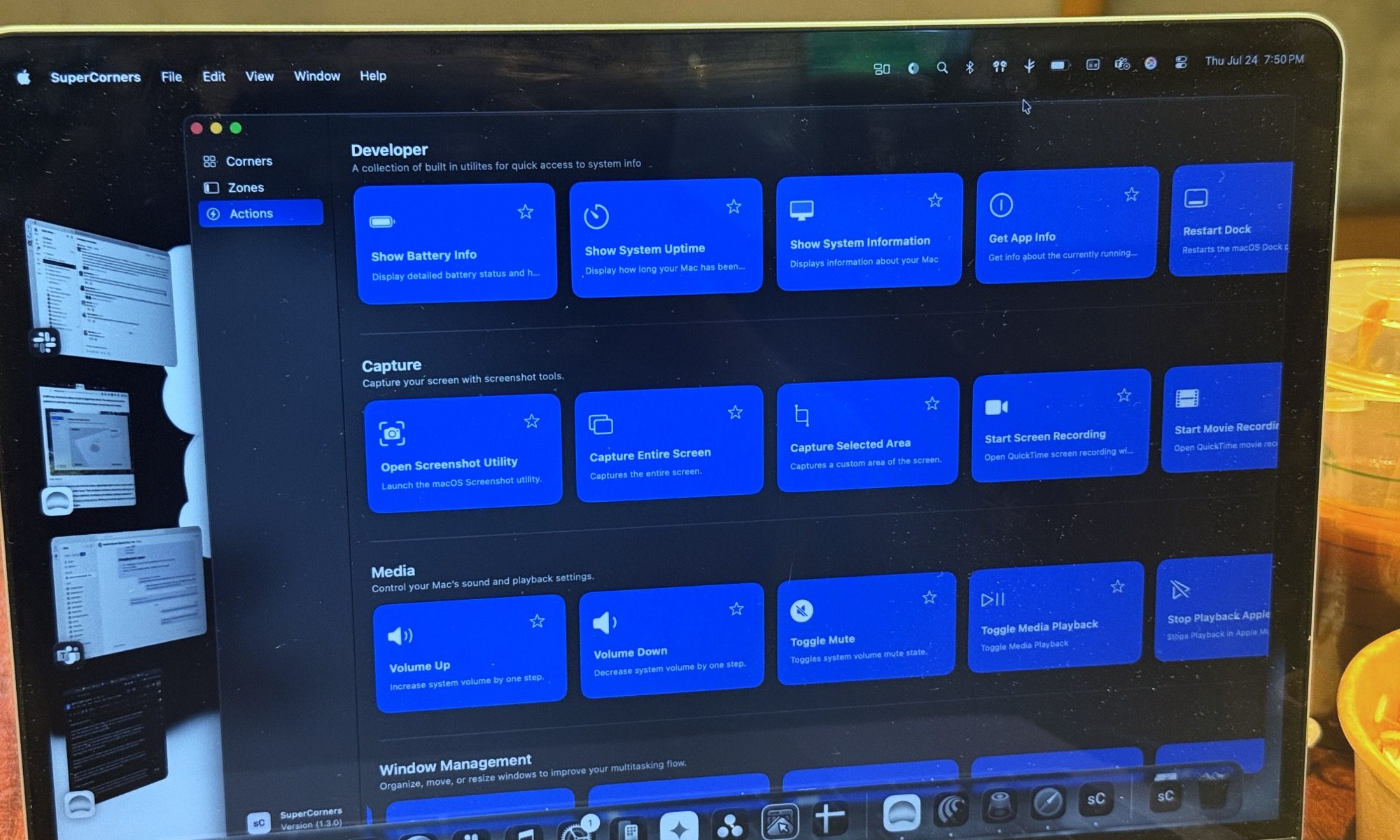 Shortcuts available in the SuperCorners app.