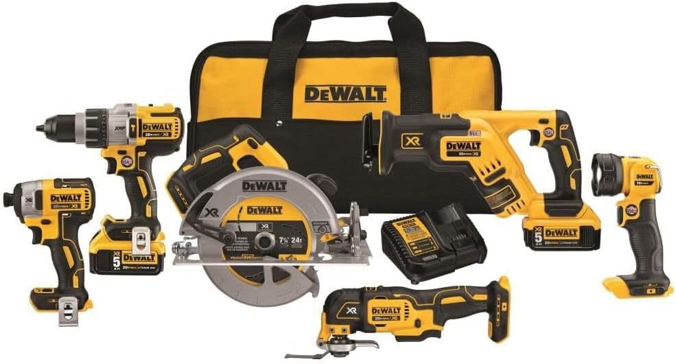Dewalt 20V Max 6 Tool Combo Kit on a white background.