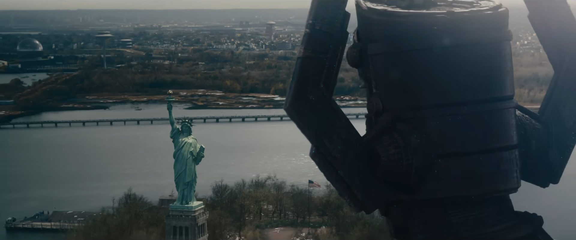 Galactus looking at the Statue of Liberty in The Fantastic Four First Steps.