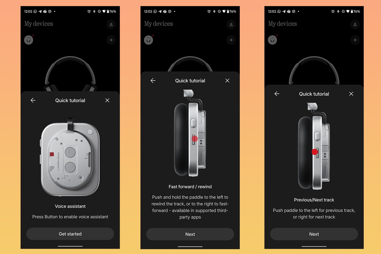 Device quick controls displayed on the Nothing X app for the Nothing Headphone 1 running on a Motorola Razr Ultra 2025