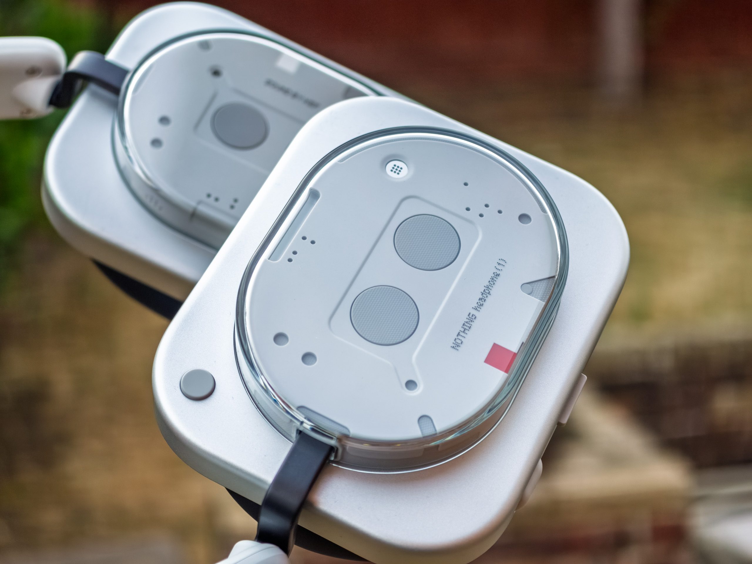 The ears and unique design on the Nothing Headphone 1 in white.