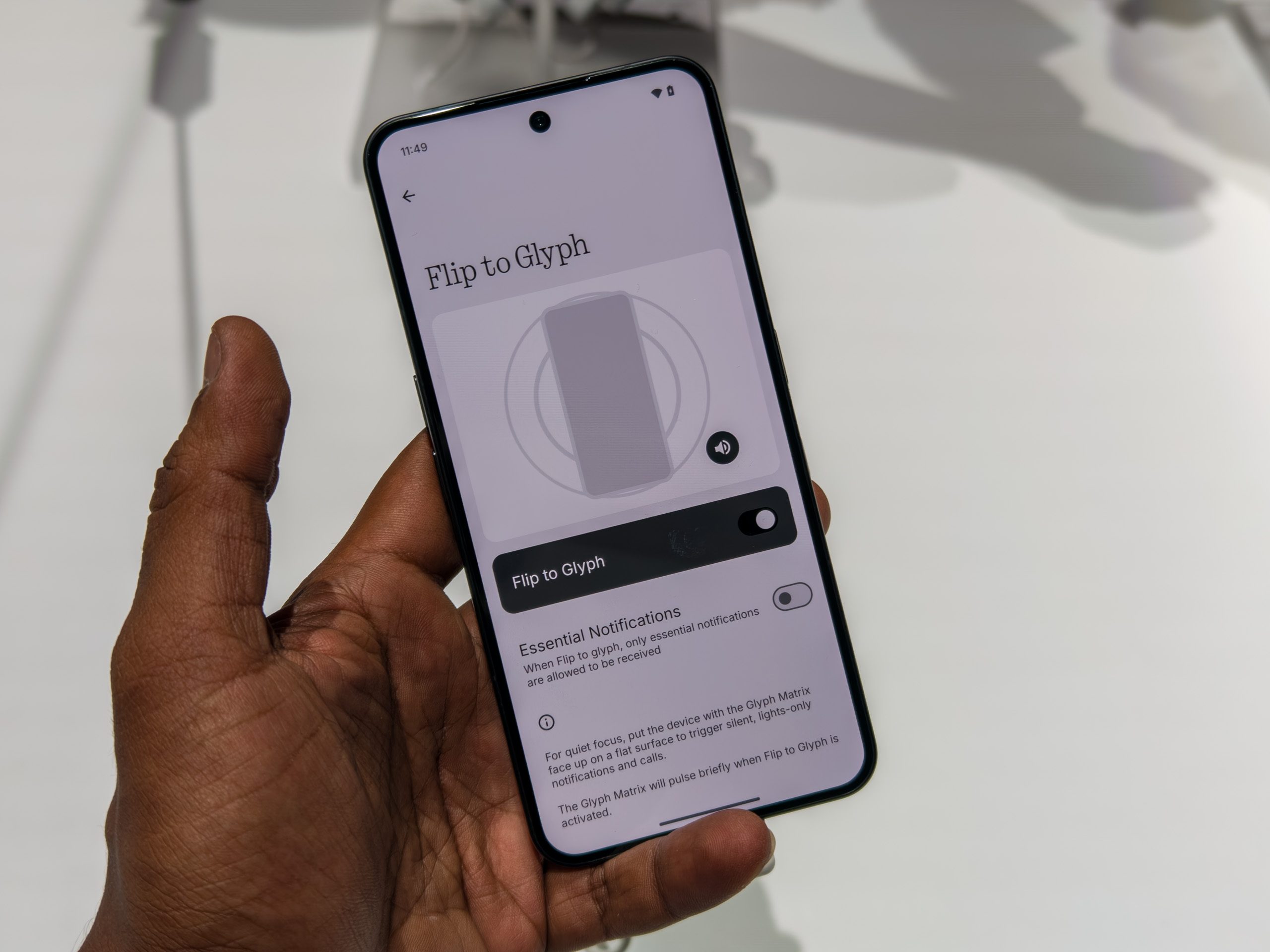 The Glyph Interface menu on the Nothing Phone 3 in white