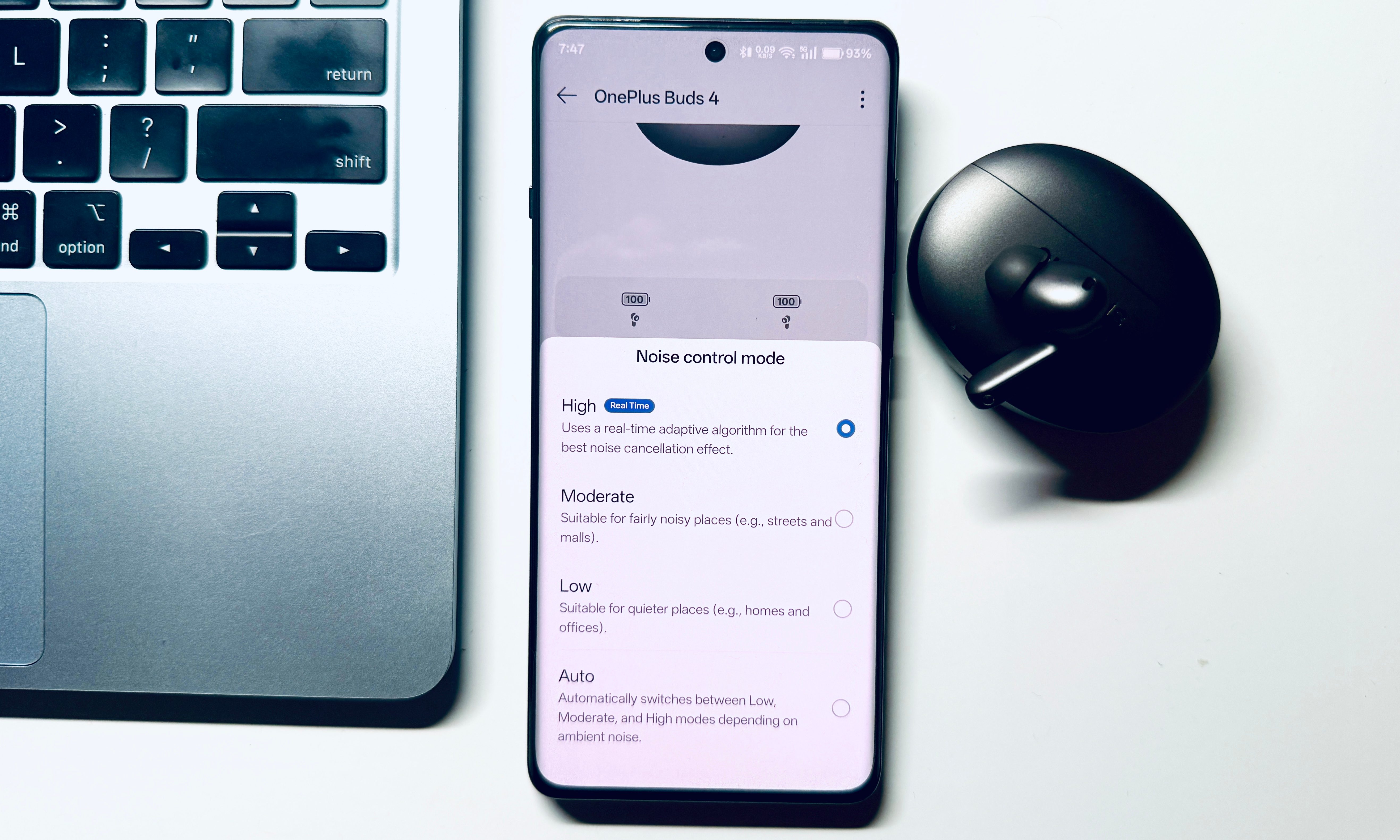 Noise controls for OnePlus Buds 4 earbuds.