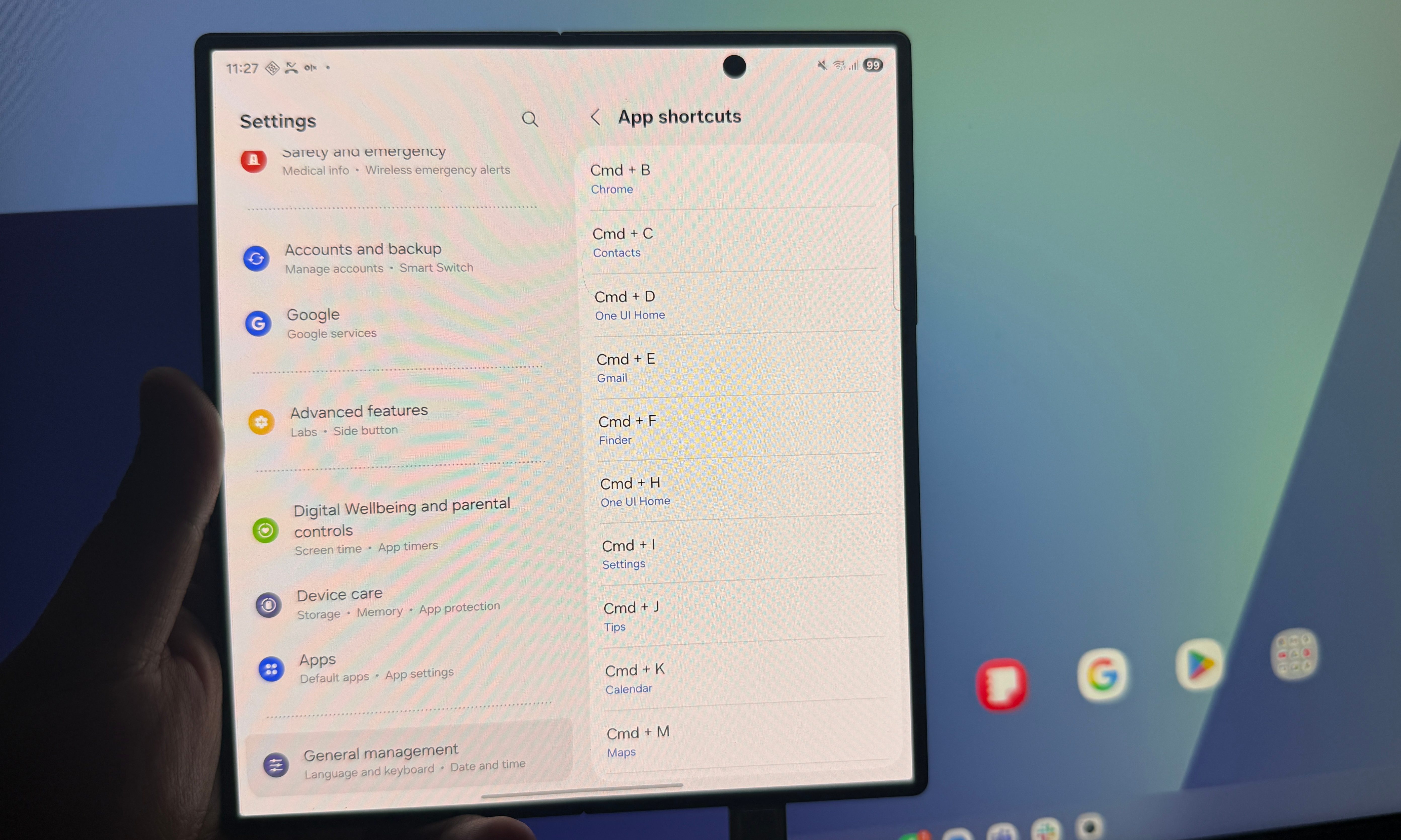 Accessing Samsung DeX with a monitor hooked up to the Galaxy Z Fold 7.