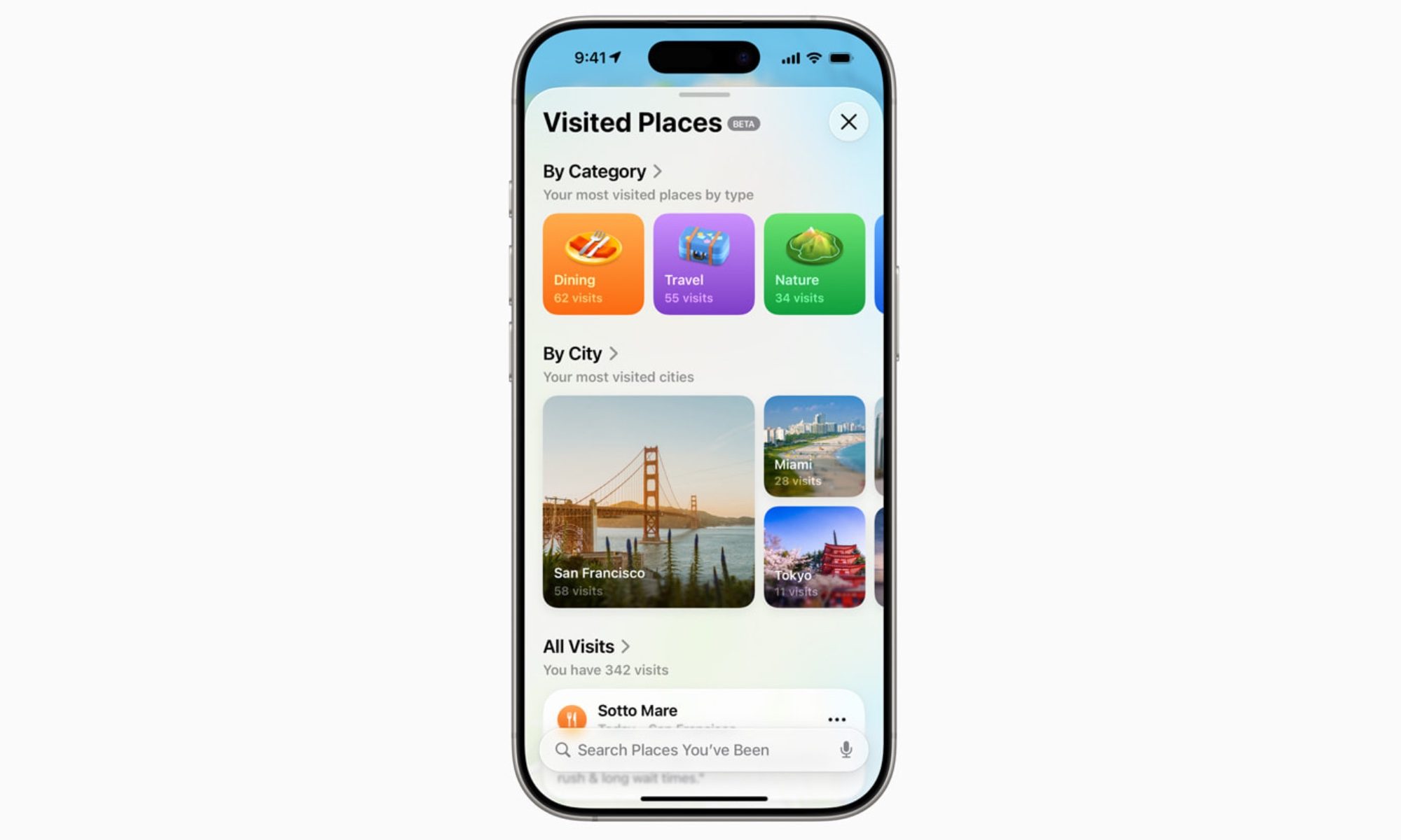 Visited Places feature in Apple Maps.