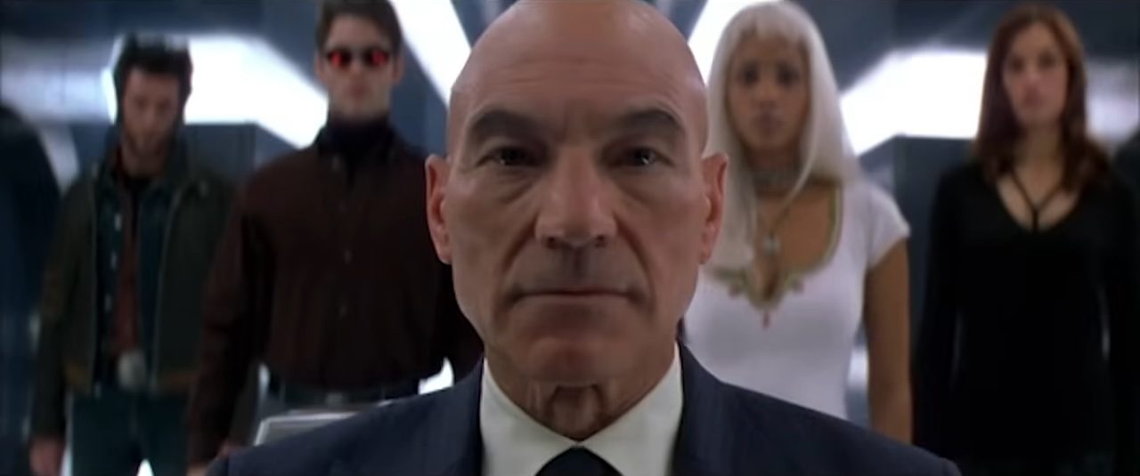 (L-R) Wolverine, Cyclops, Professor X, Storm, and Jean Grey in 2000's X-Men.