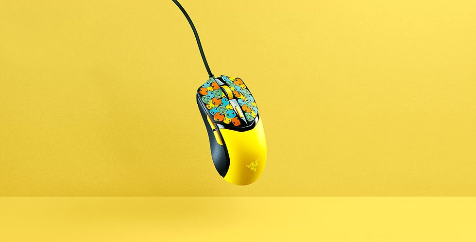 Razer Cobra Pokemon-themed mouse over a yellow background