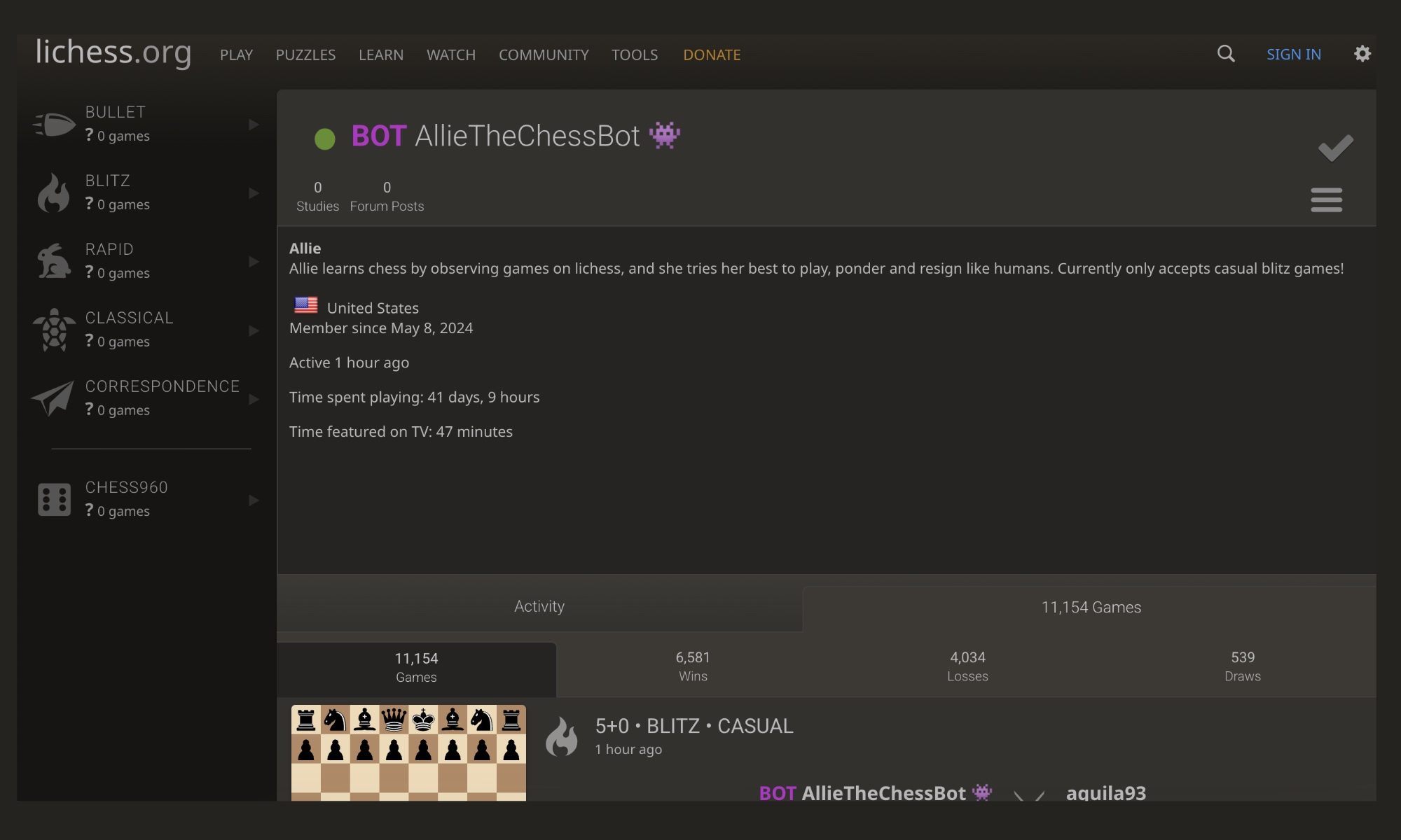 Allie AI chess bot.