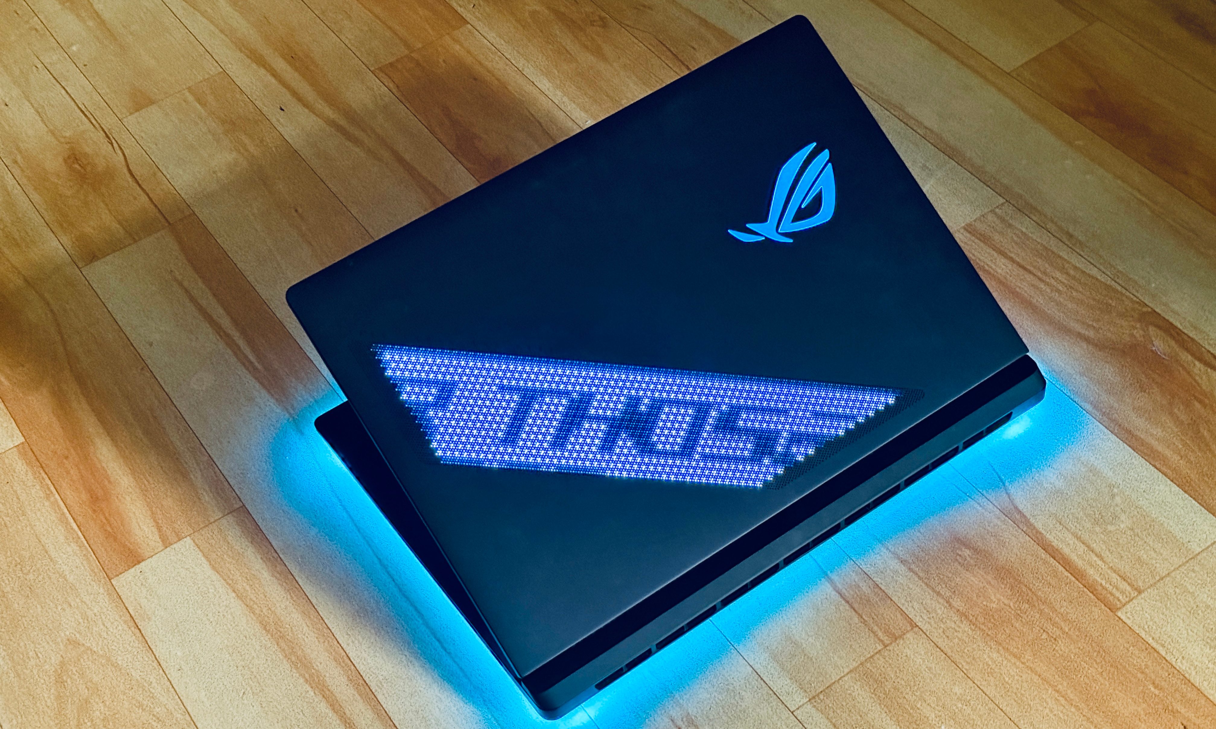 Logo on the Asus ROG Strix Scar 18 laptop.