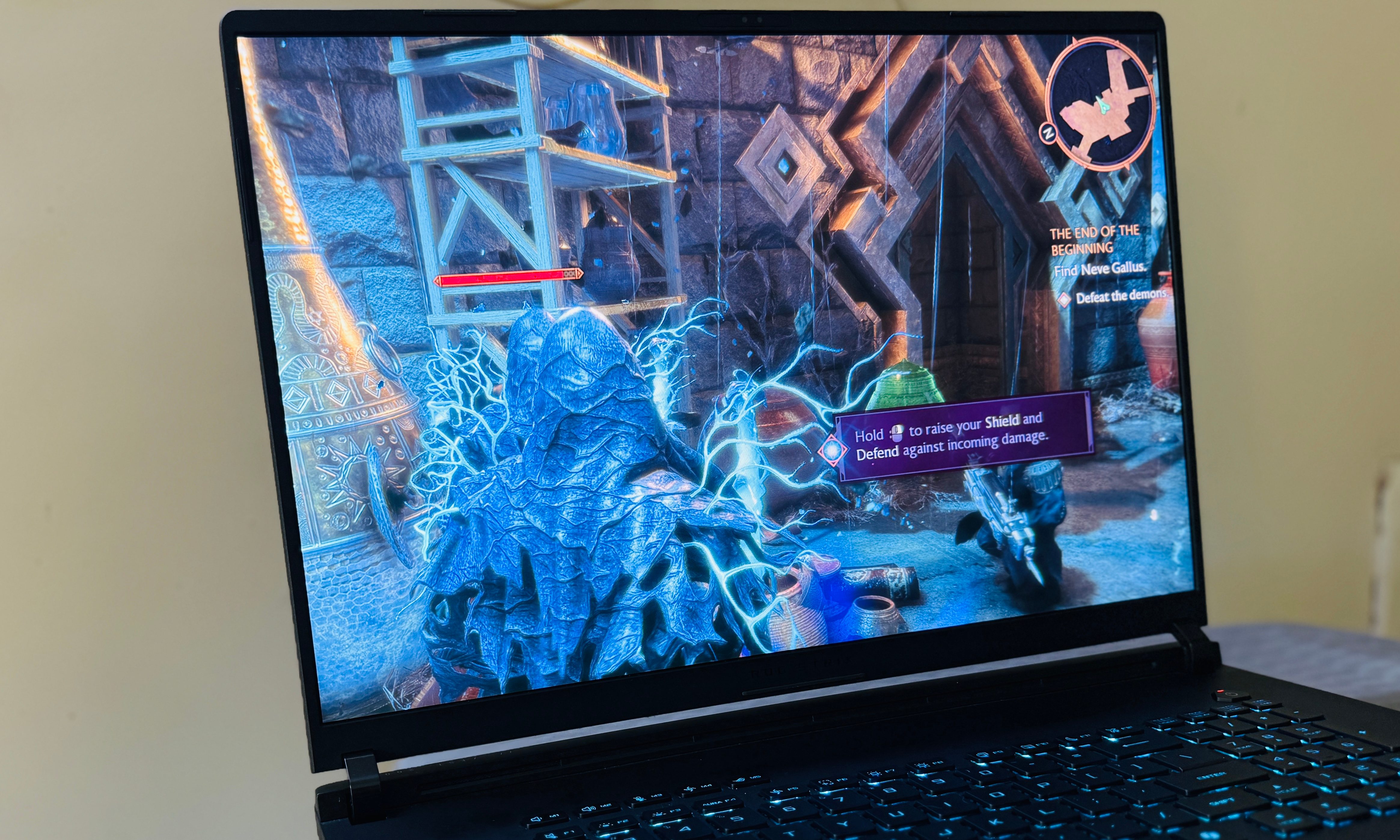 Playing game on the Asus ROG Strix Scar 18 laptop.