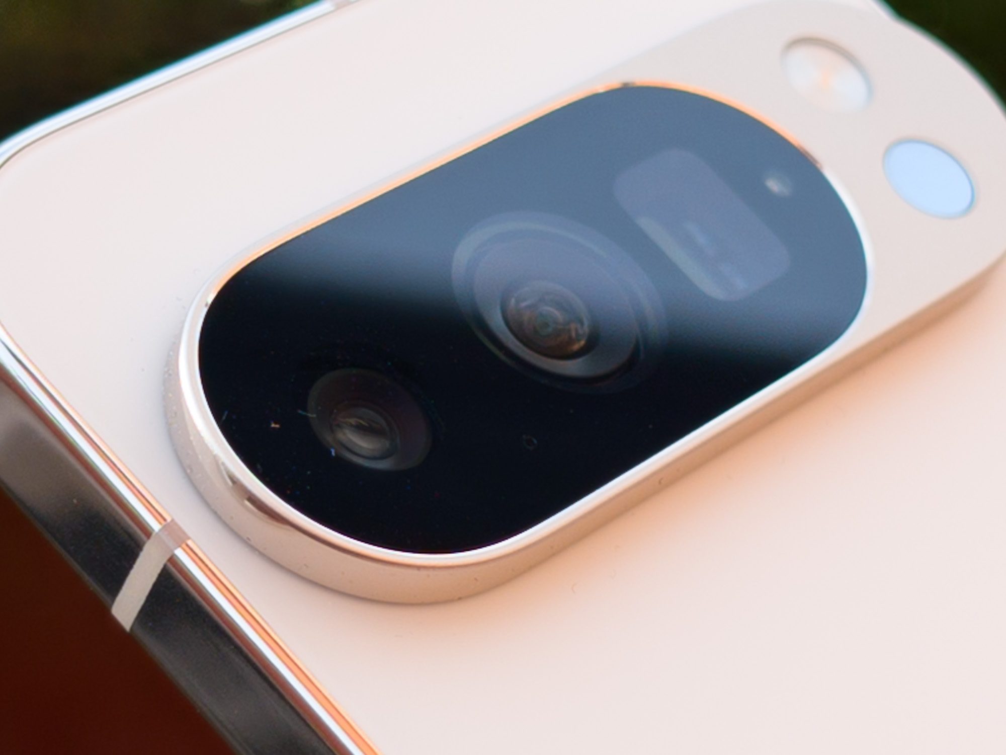 The cameras on the Google Pixel 10 Pro in Porcelain in the hand